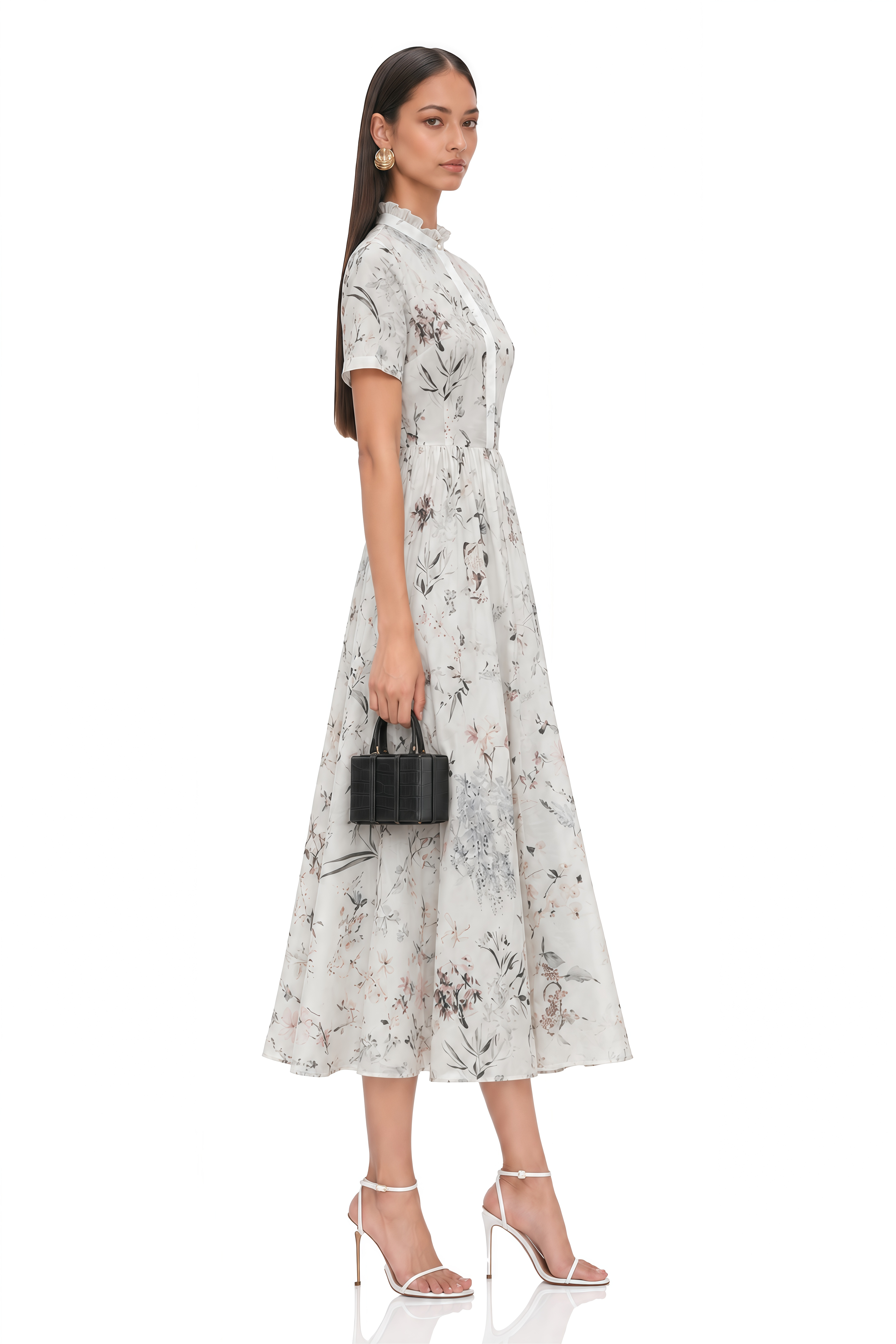 Héloïse White Floral Print Summer Midi Dress