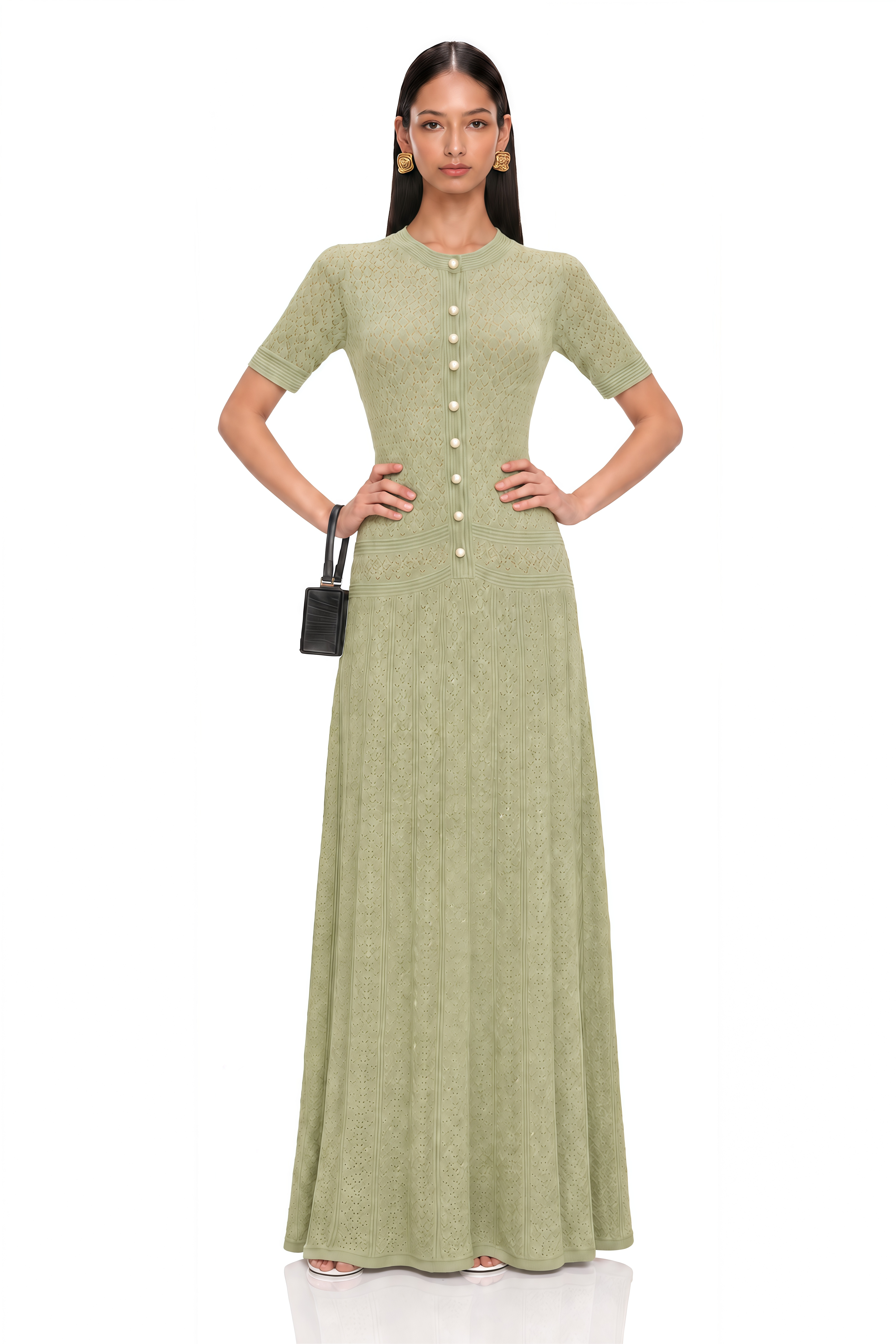Siena Shirred Crochet-Knit Maxi Dress