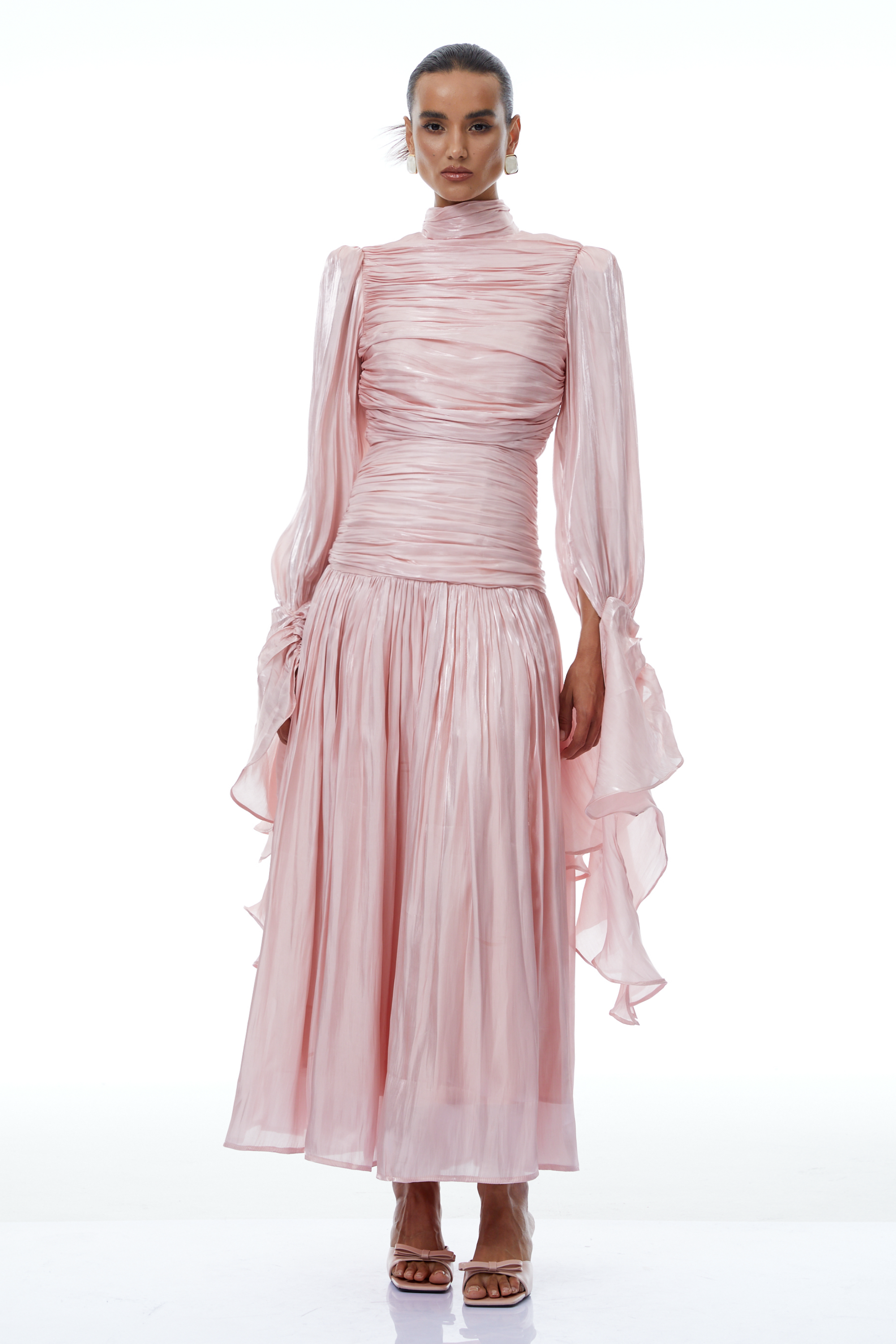 Puff Sleeve Ruched Bodice Maxi Dress