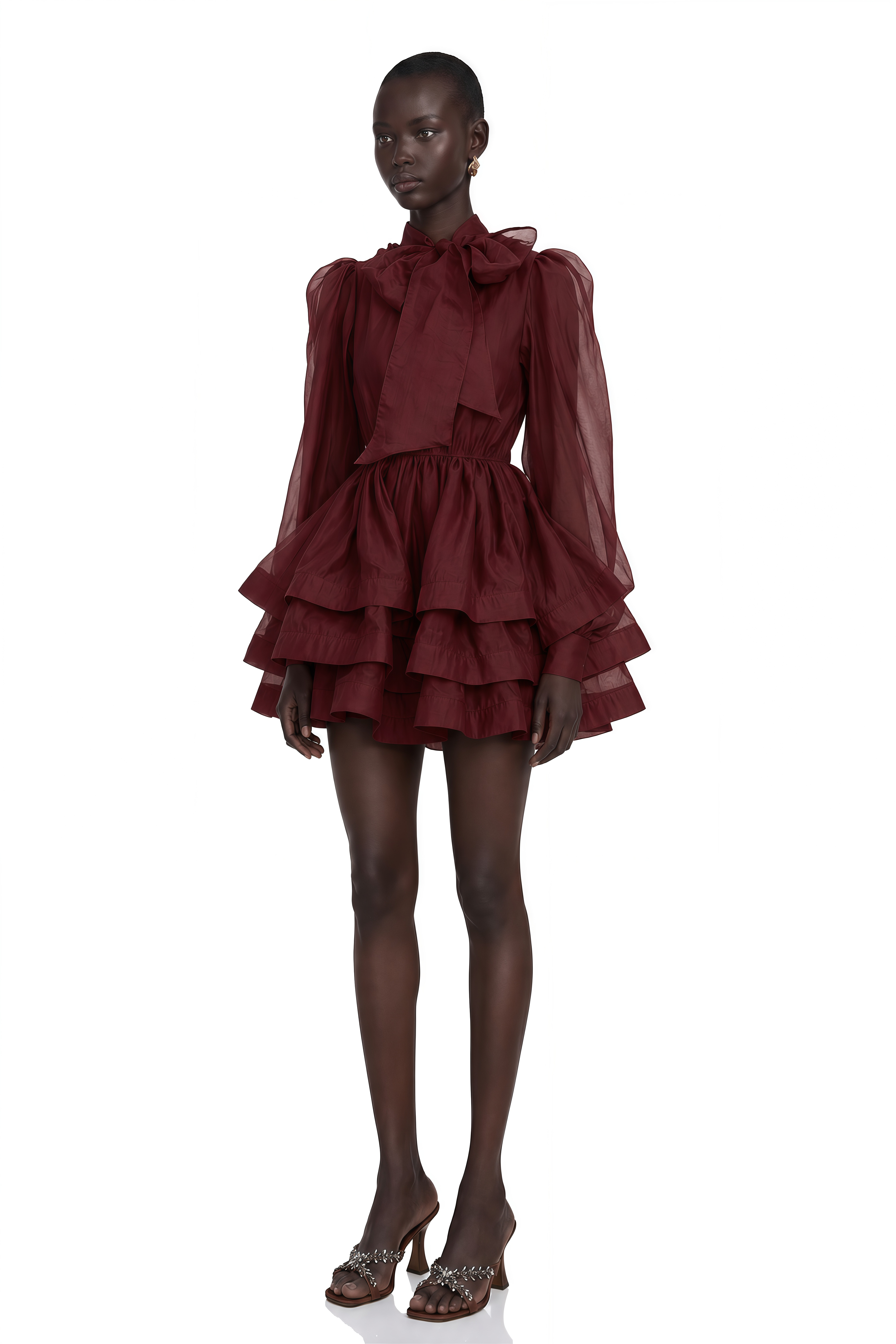 Élodie Tiered Flared Mini Dress in Red