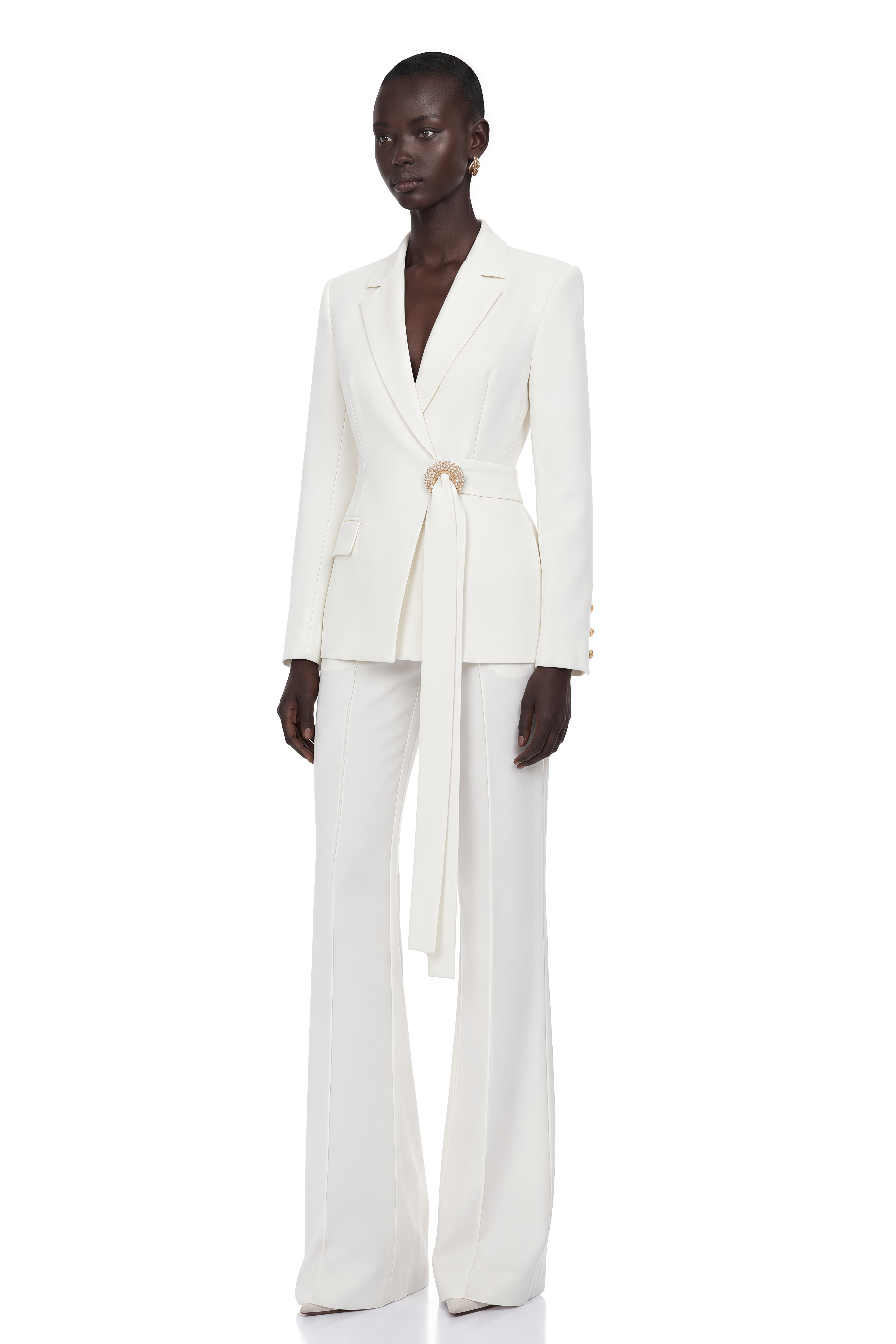 Roswitha White Belt Waist Blazer & Trouser Set