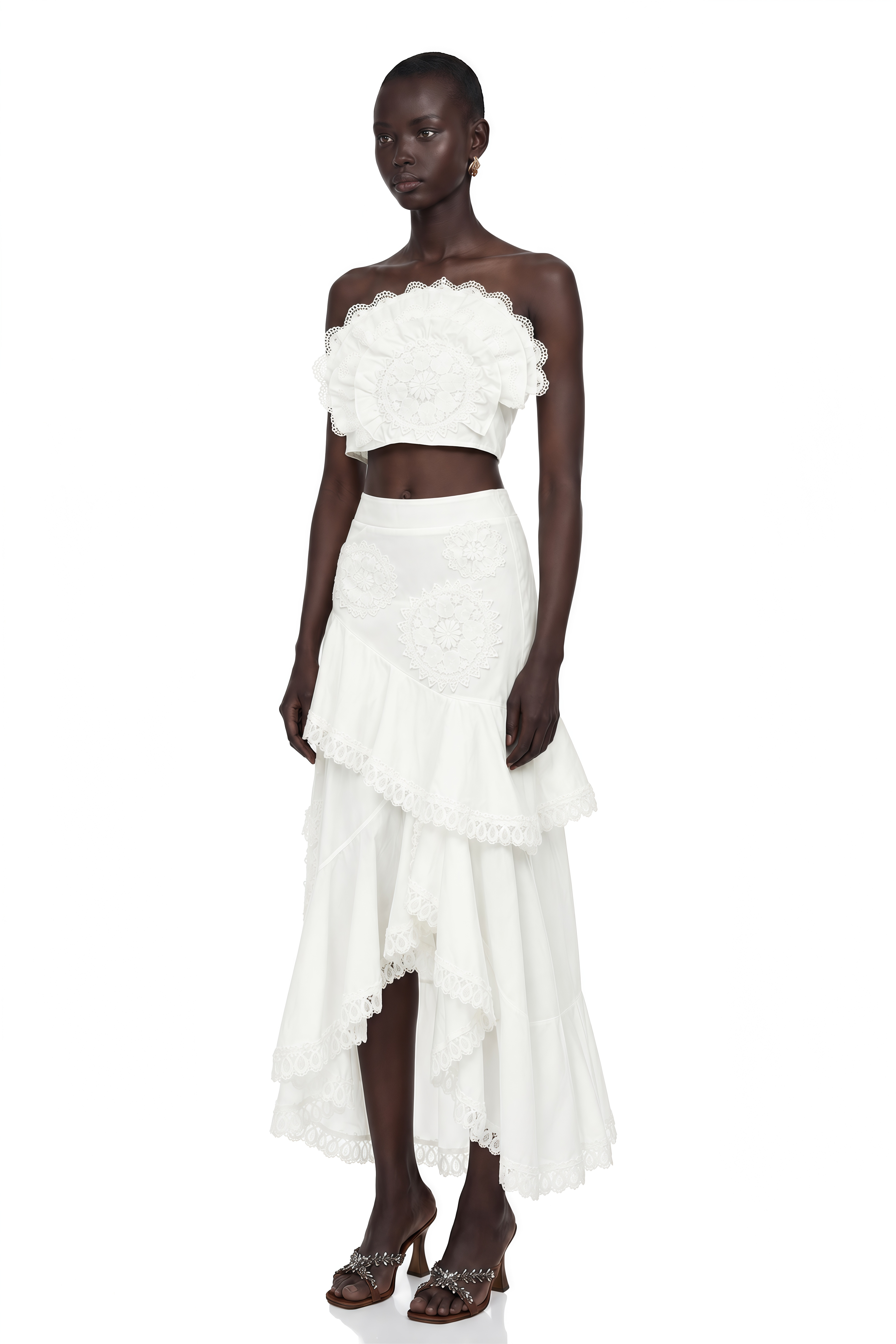 Nonhle White Floral Appliqué Top & Skirt Set