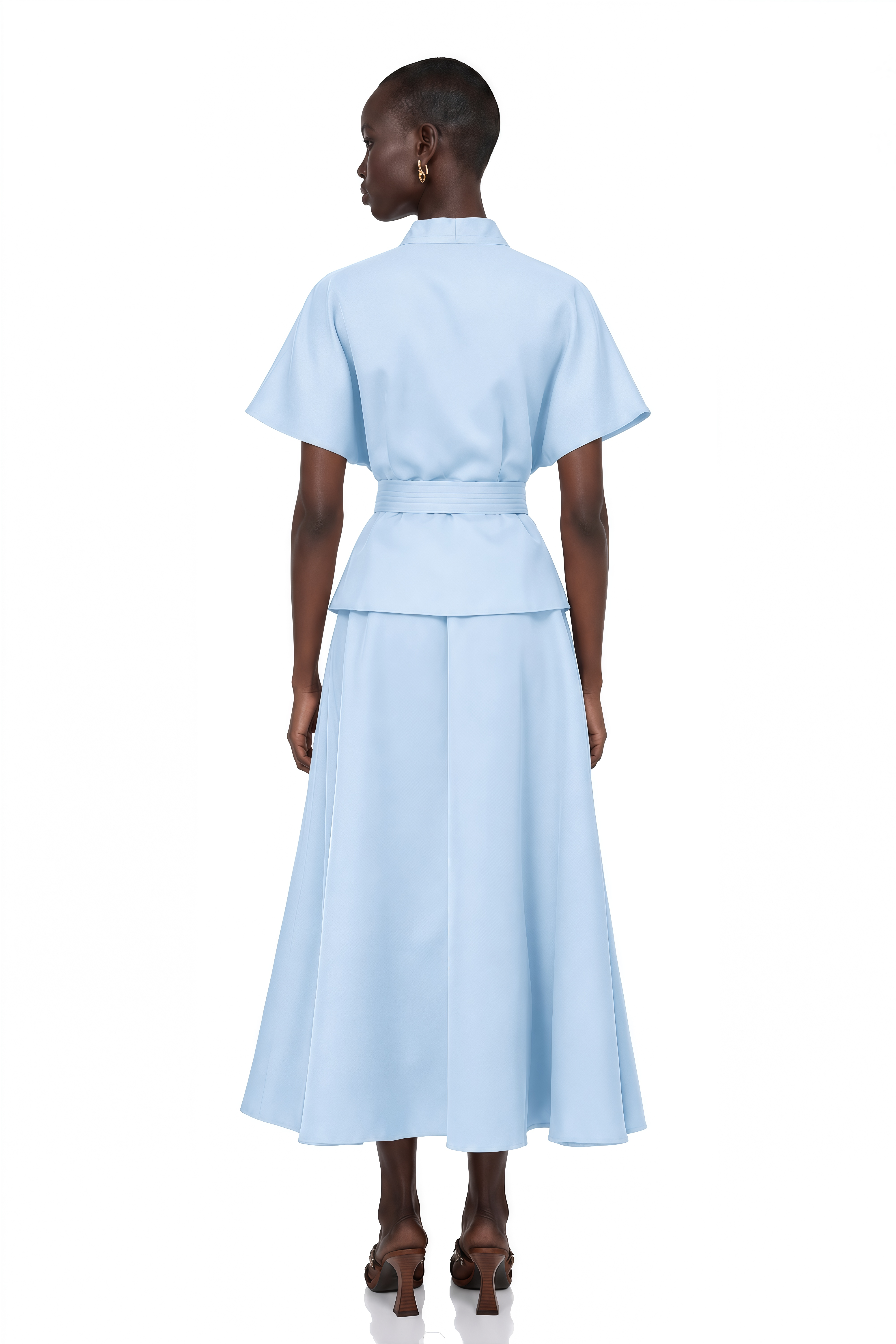 Johanna Blue Self-Tie Blouse & Skirt Set