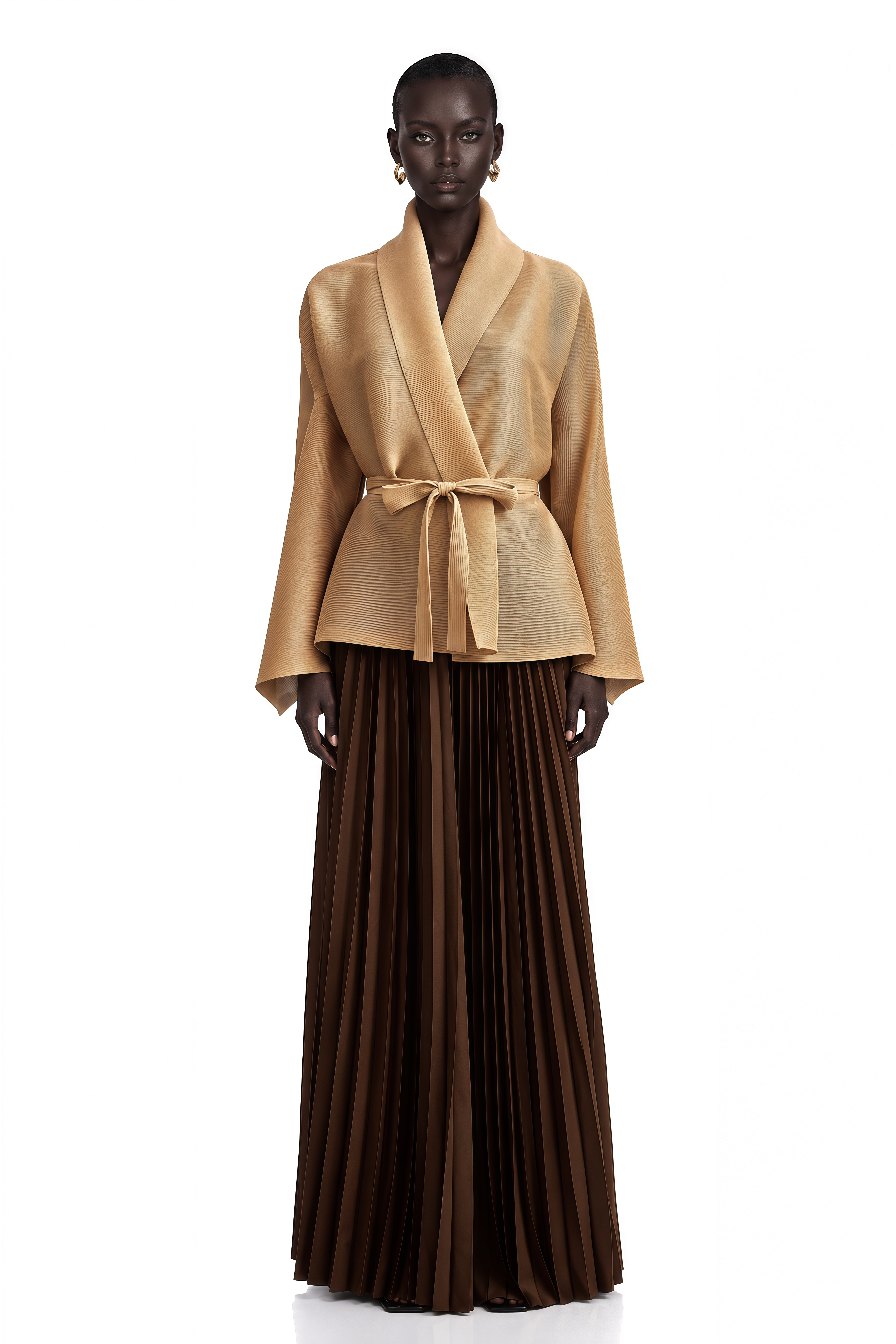 Adèle Cape-Design Pleated Top & Skirt Matching Set