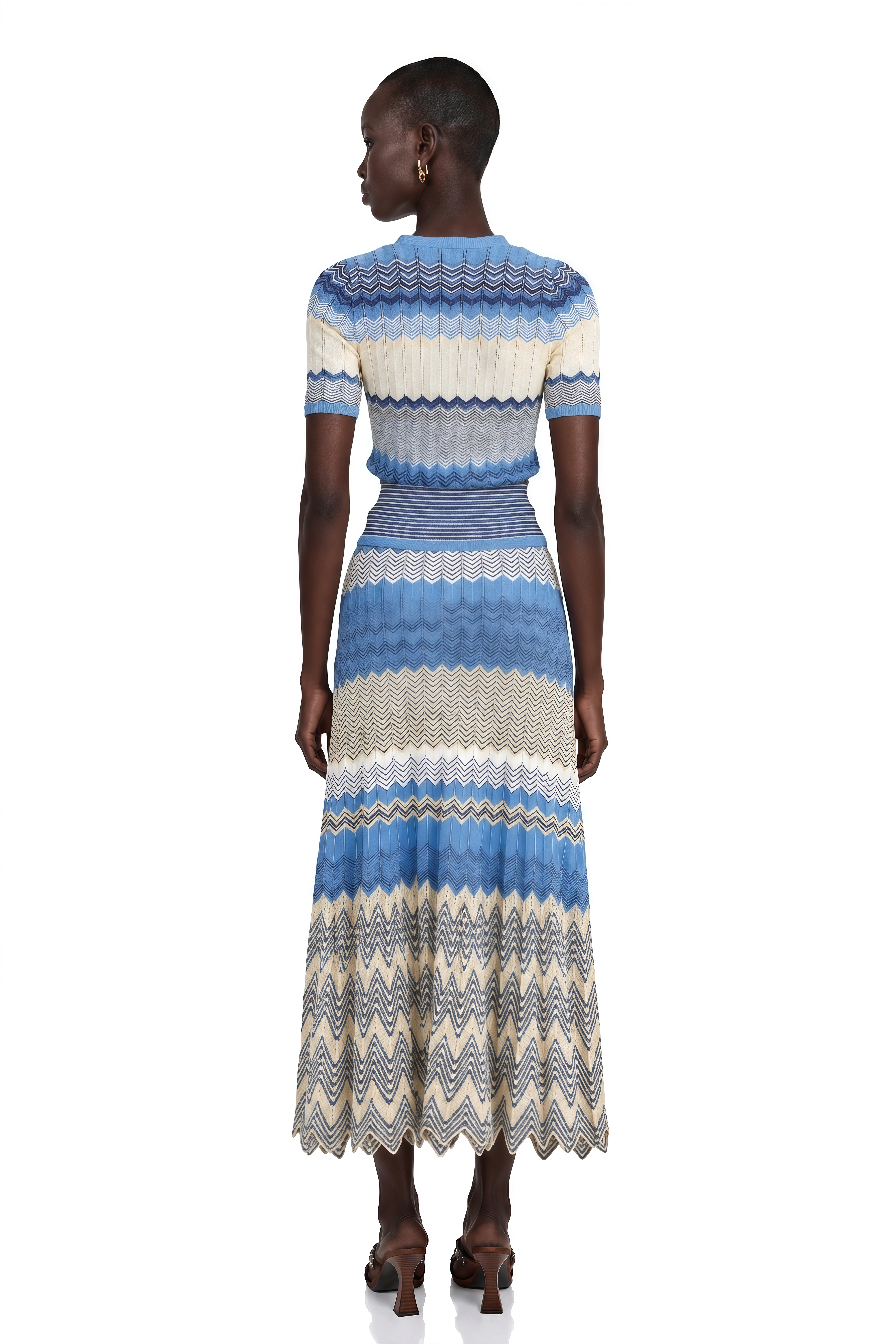 Daniela Blue Zigzag-Design Knit Top & Skirt Matching Set