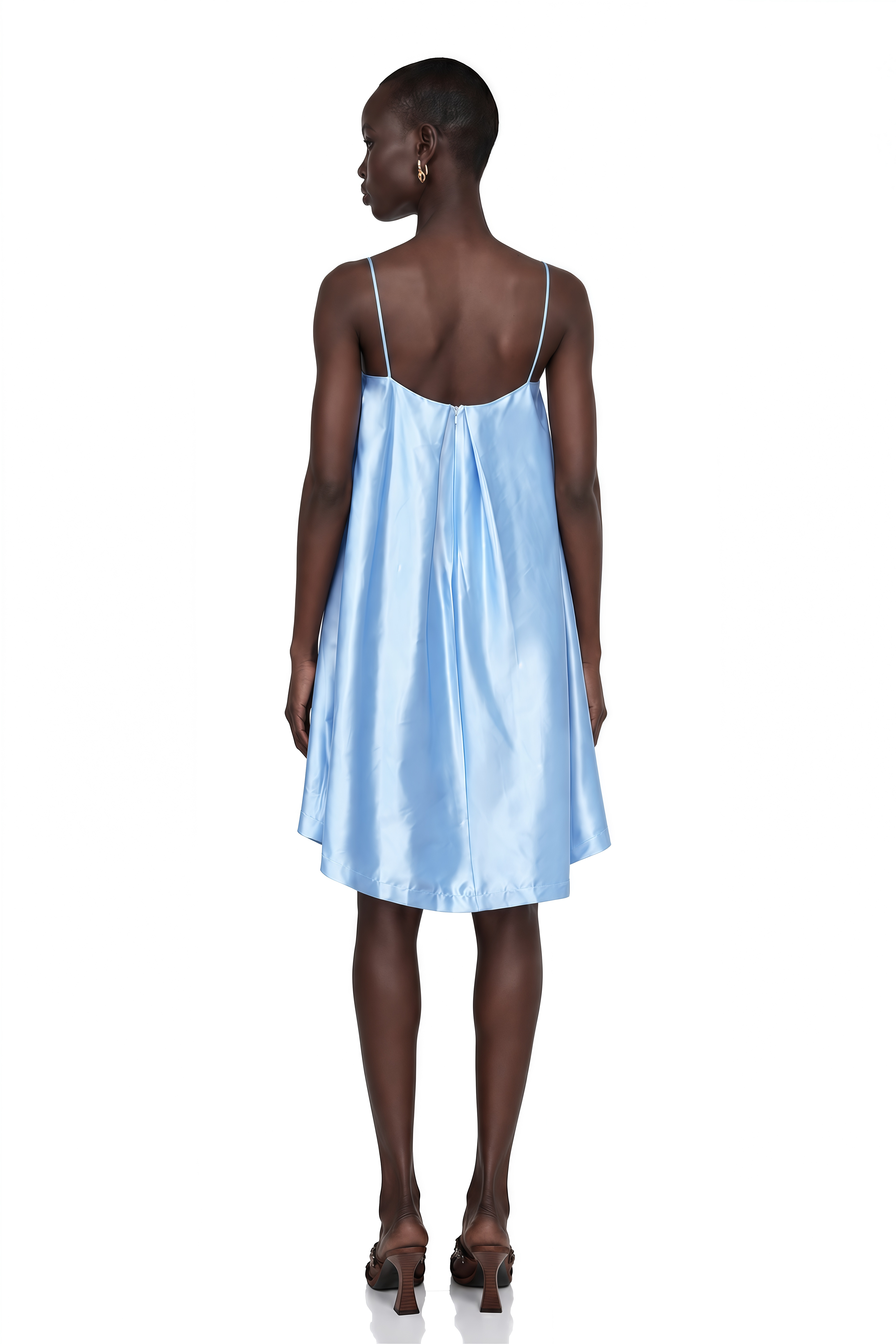 Avril Blue Floral Embroidered Satin Mini Dress