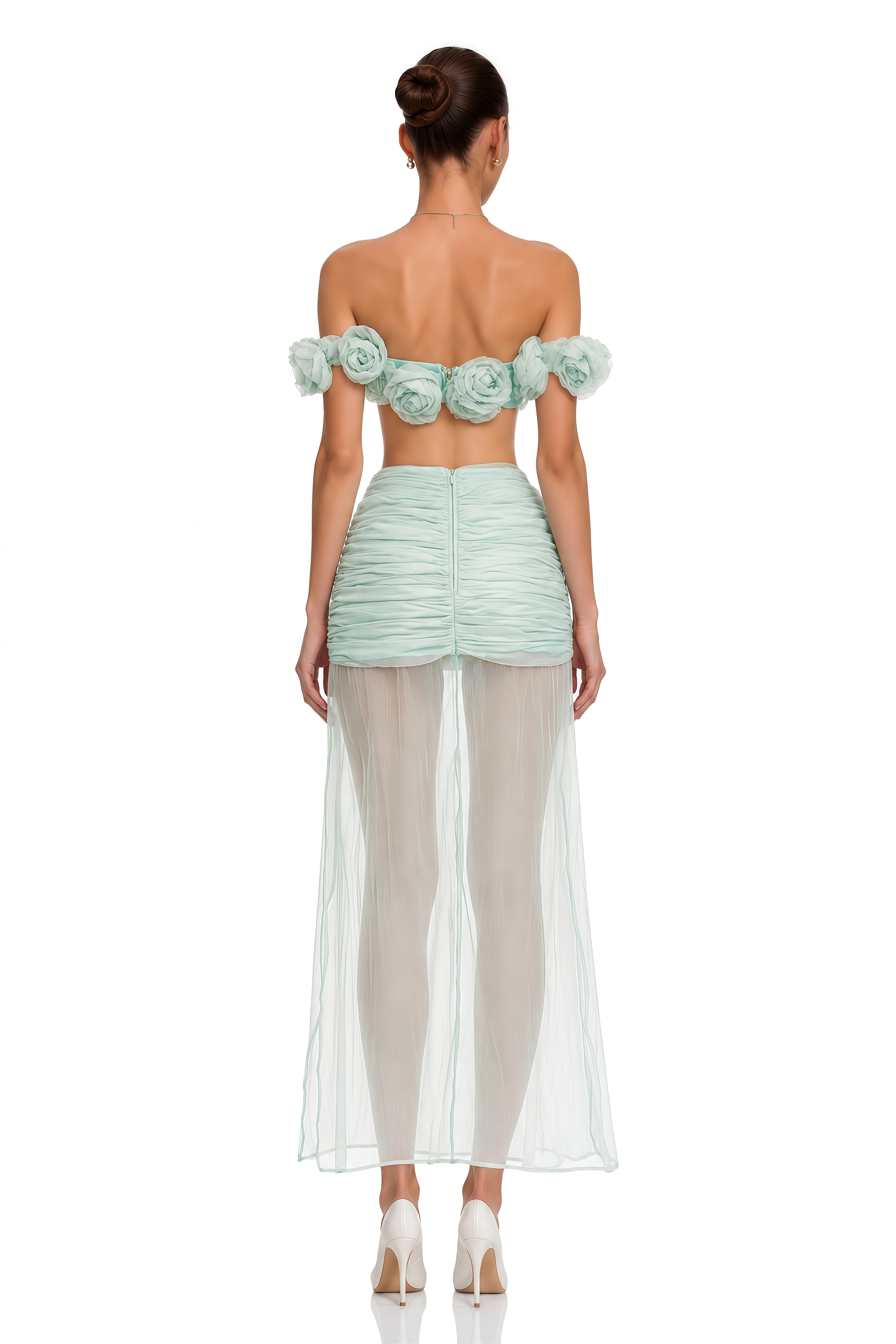 Penelope Green Tulle Top & Skirt Set with 3D Florals