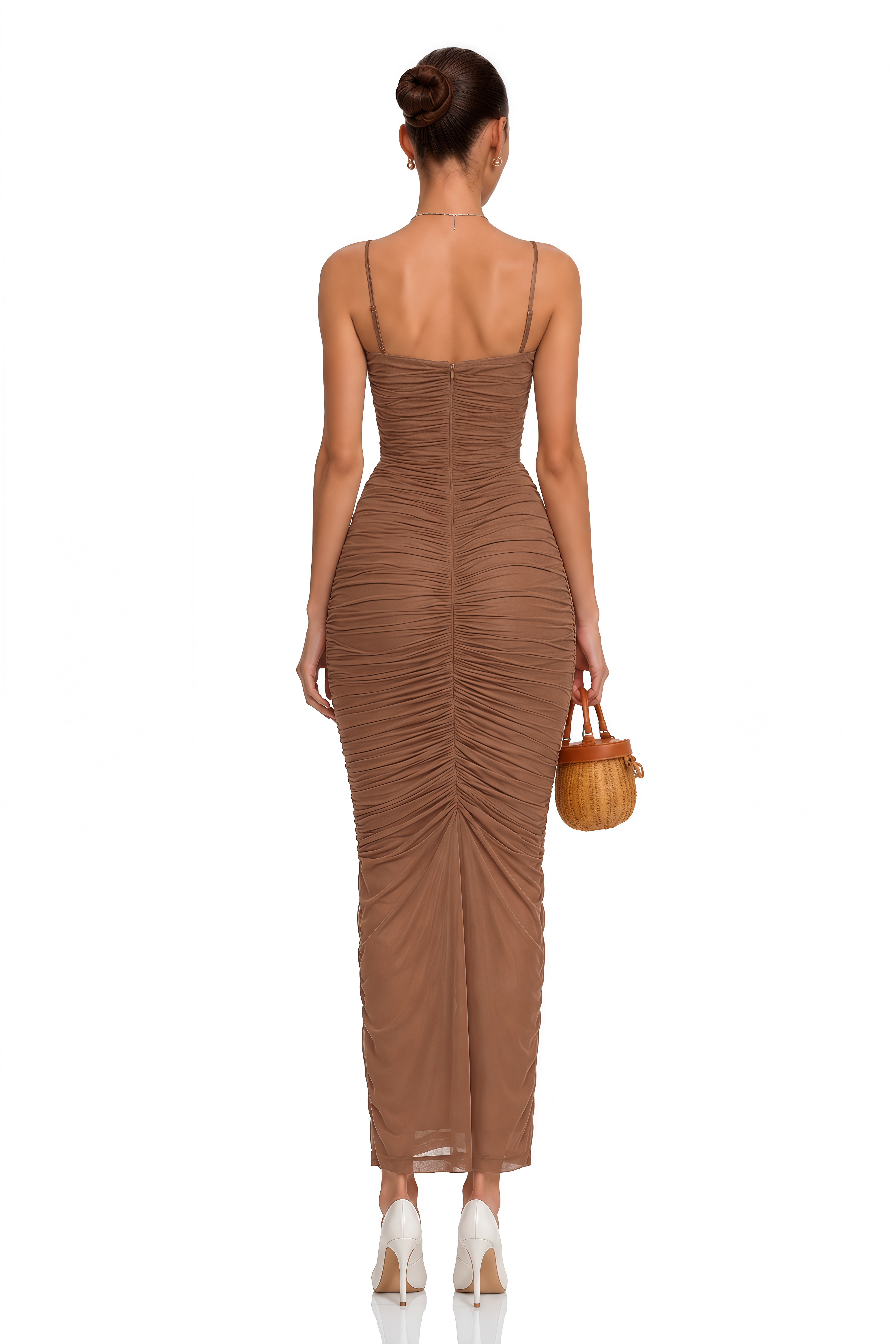 Bloem Brown Ruched Corset Maxi Dress