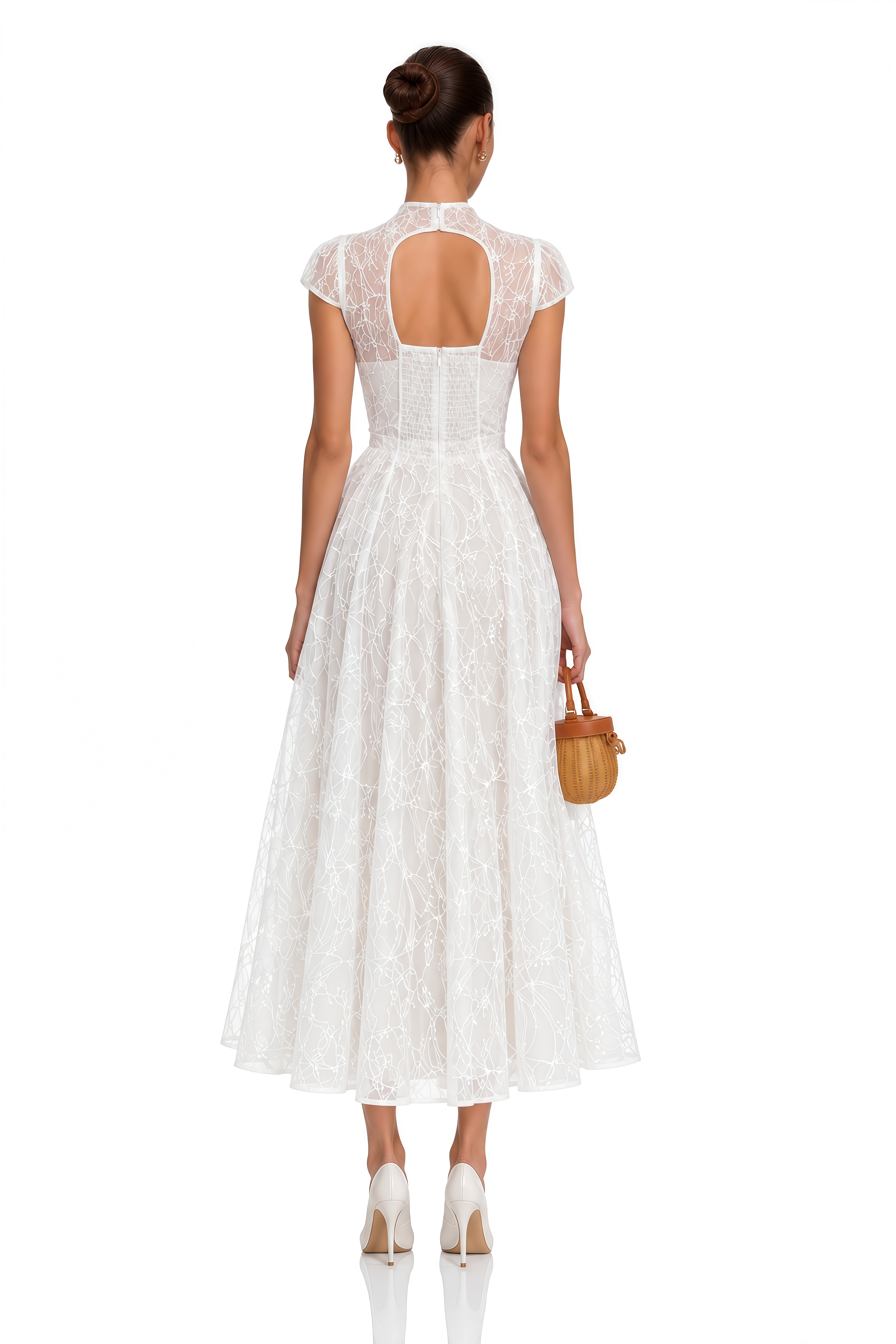 Velia White Lace Glitter Tulle Maxi Gown