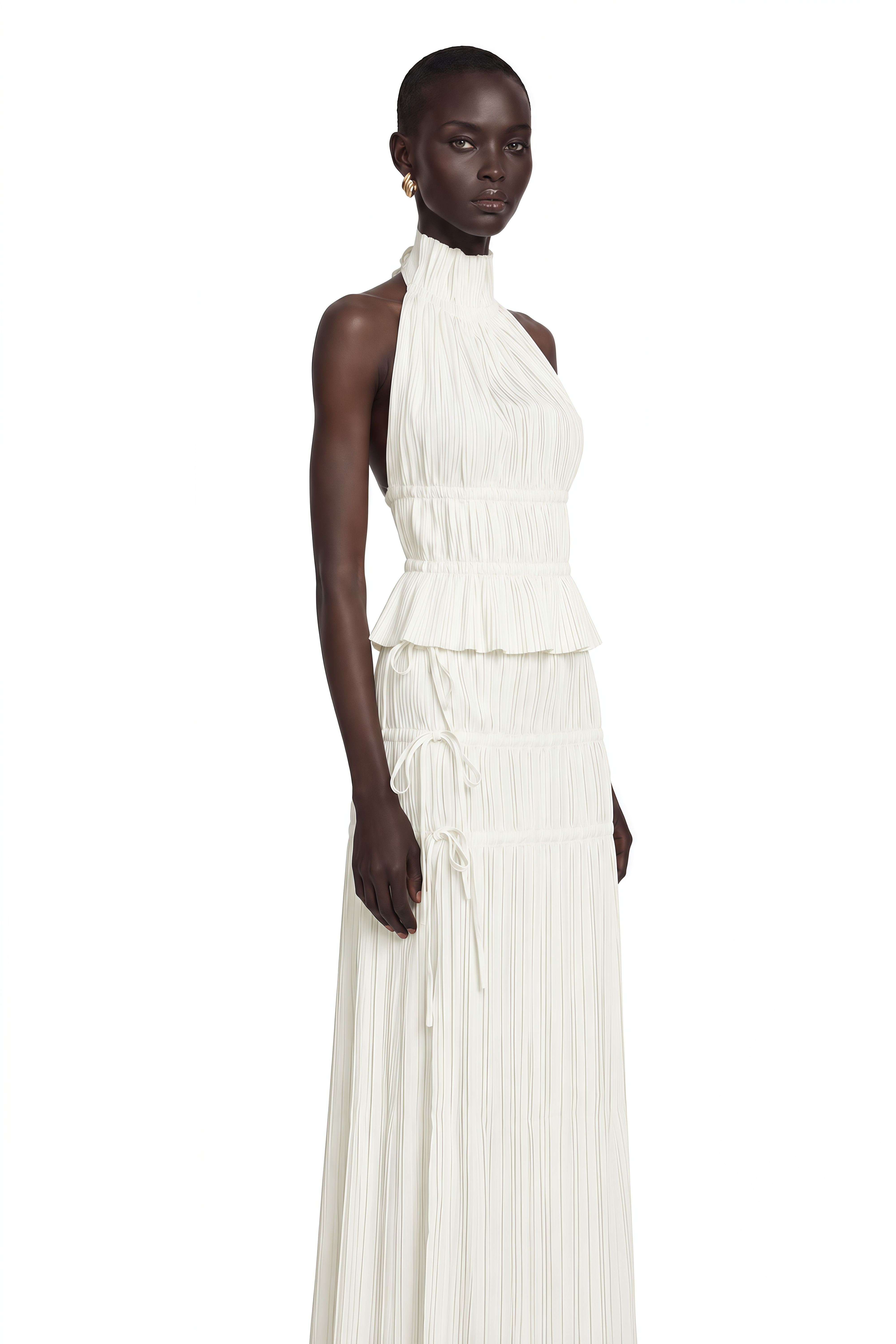 Milisent Open-Back Pleated Top & Skirt Matching Set