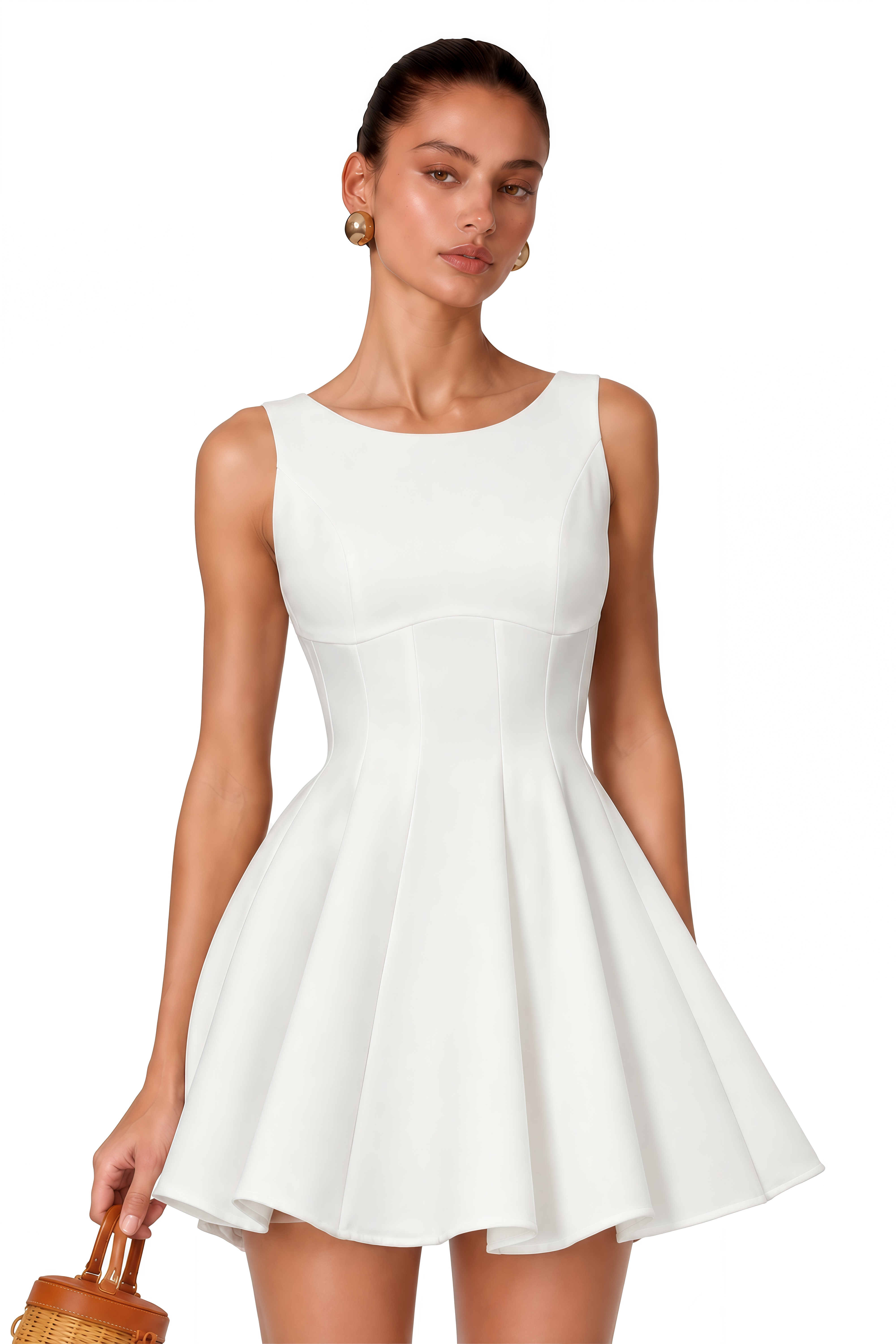 Avery White Sleeveless Flared Mini Dress