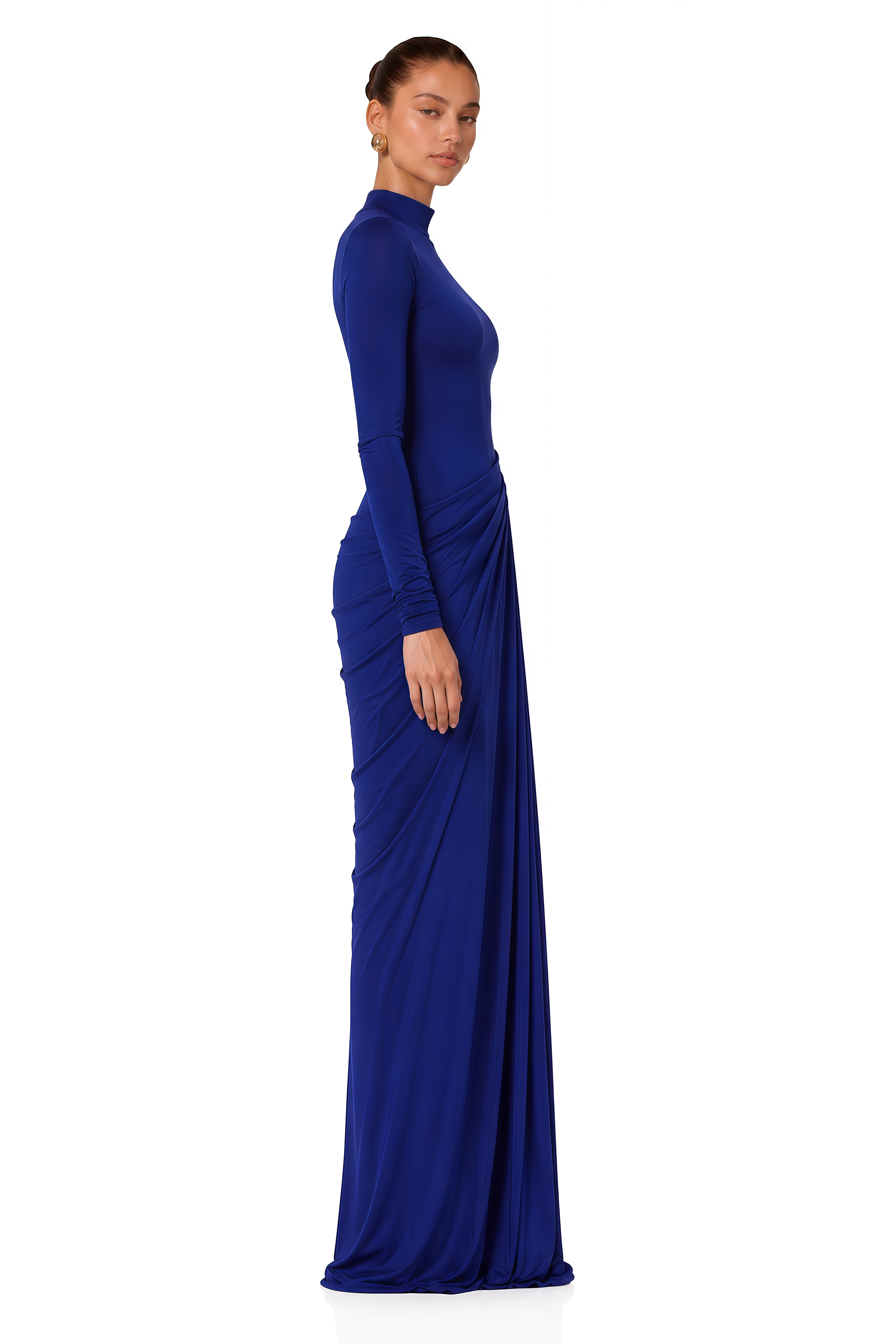 Eva Blue Draped Gathered Maxi Dress