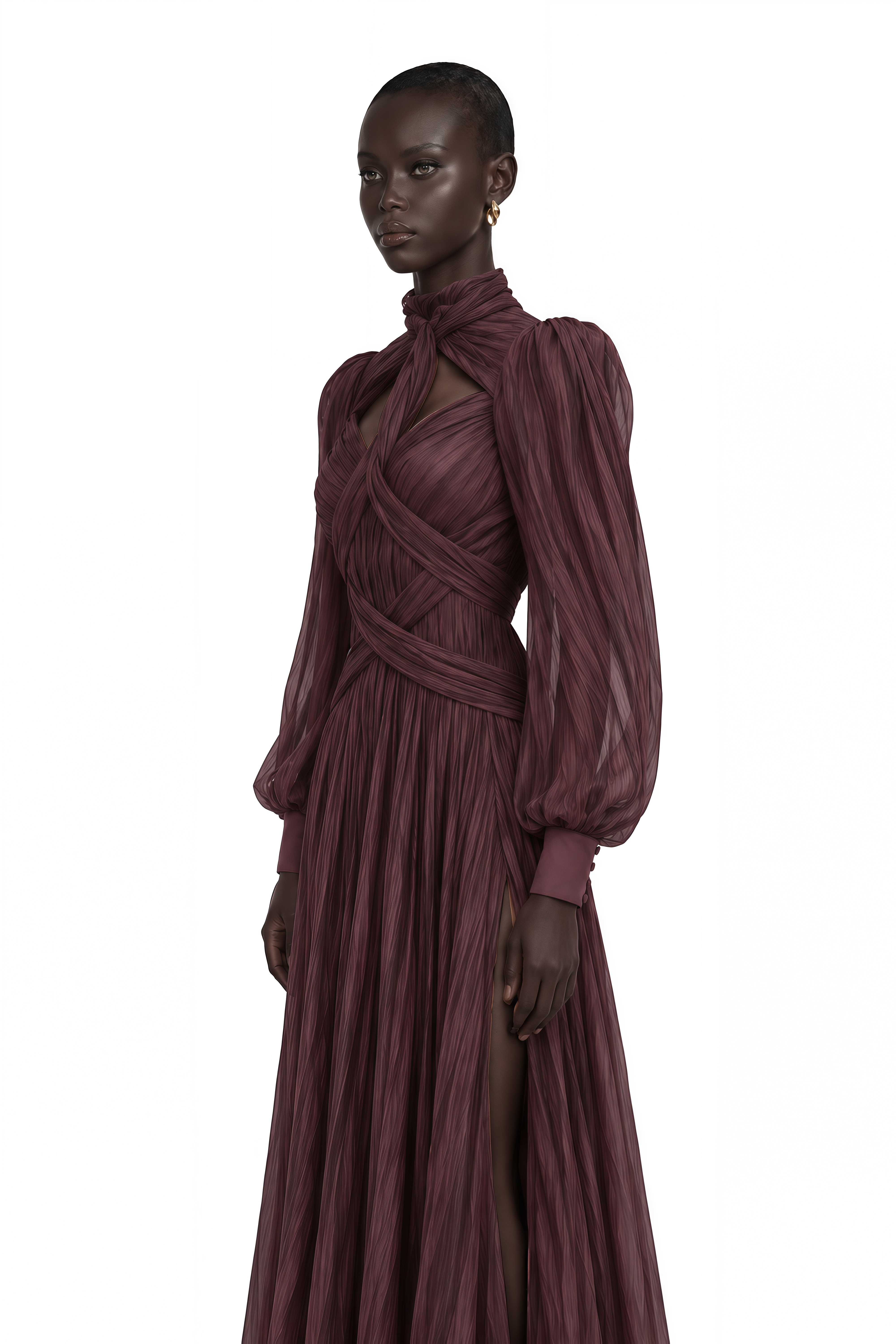 Sage Brown Crossed Design Maxi Dress