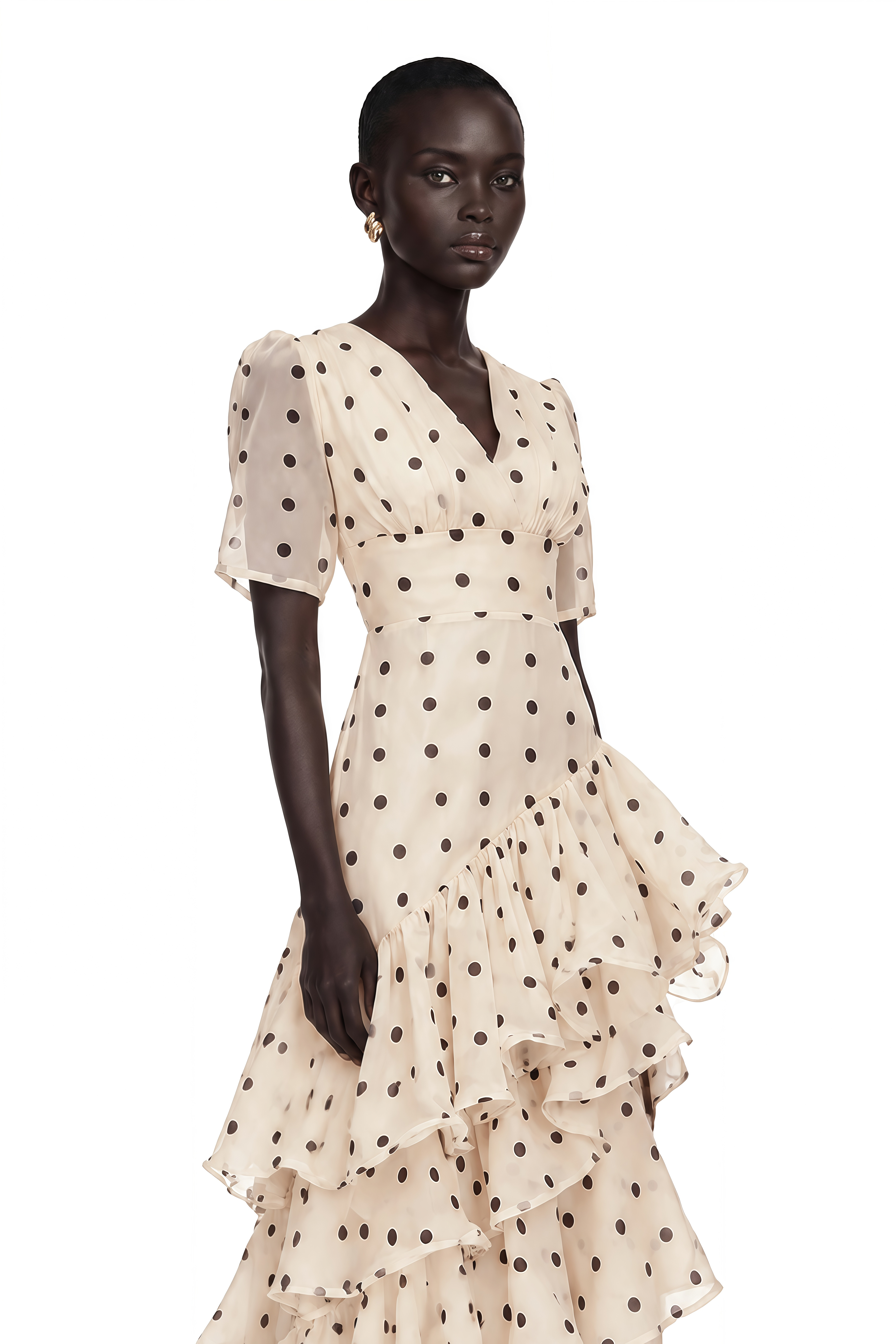 Nicoletta White Polka Dot Asymmetrical Maxi Dress