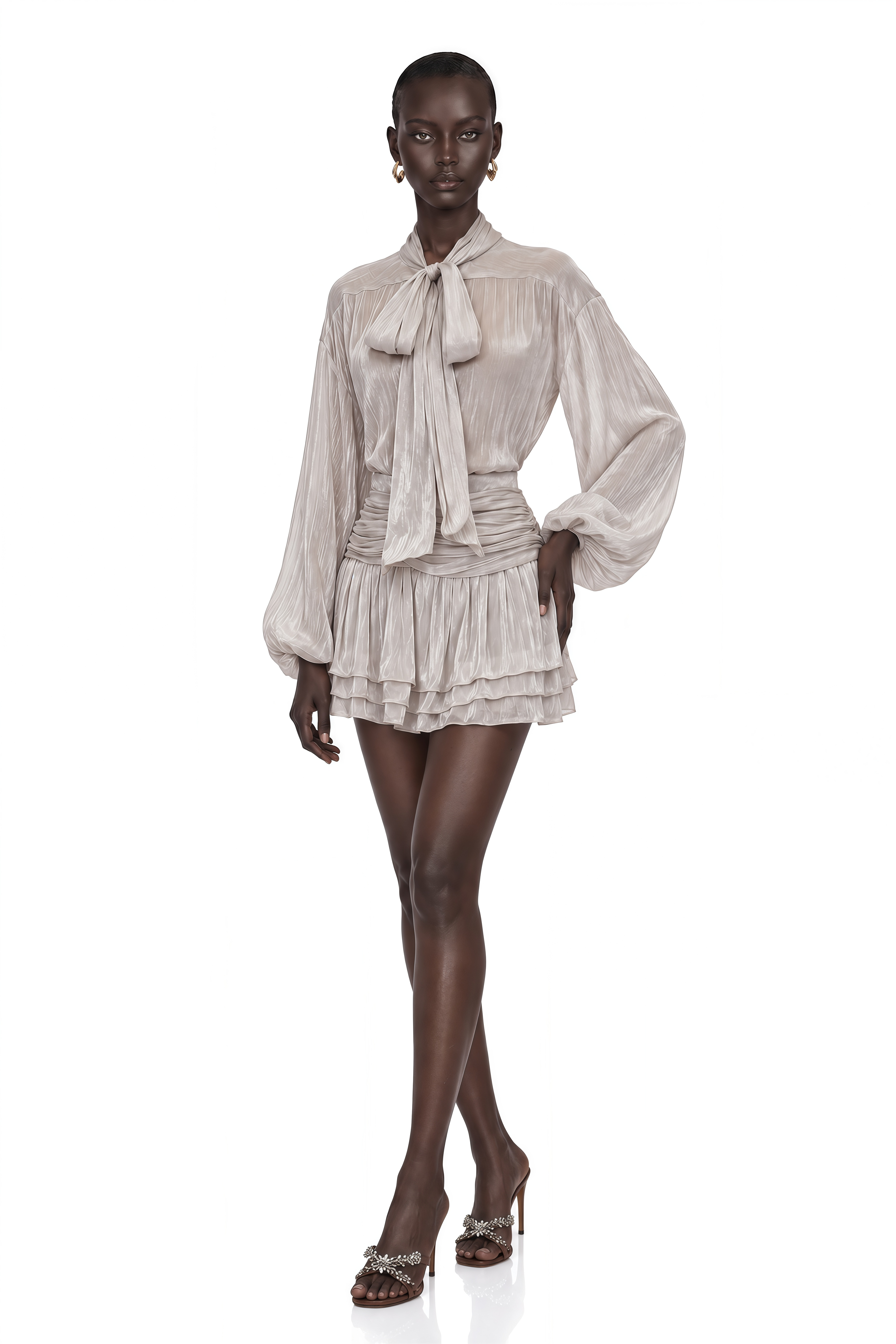 Bettina Silver Tie-Front Blouse & Skirt Set