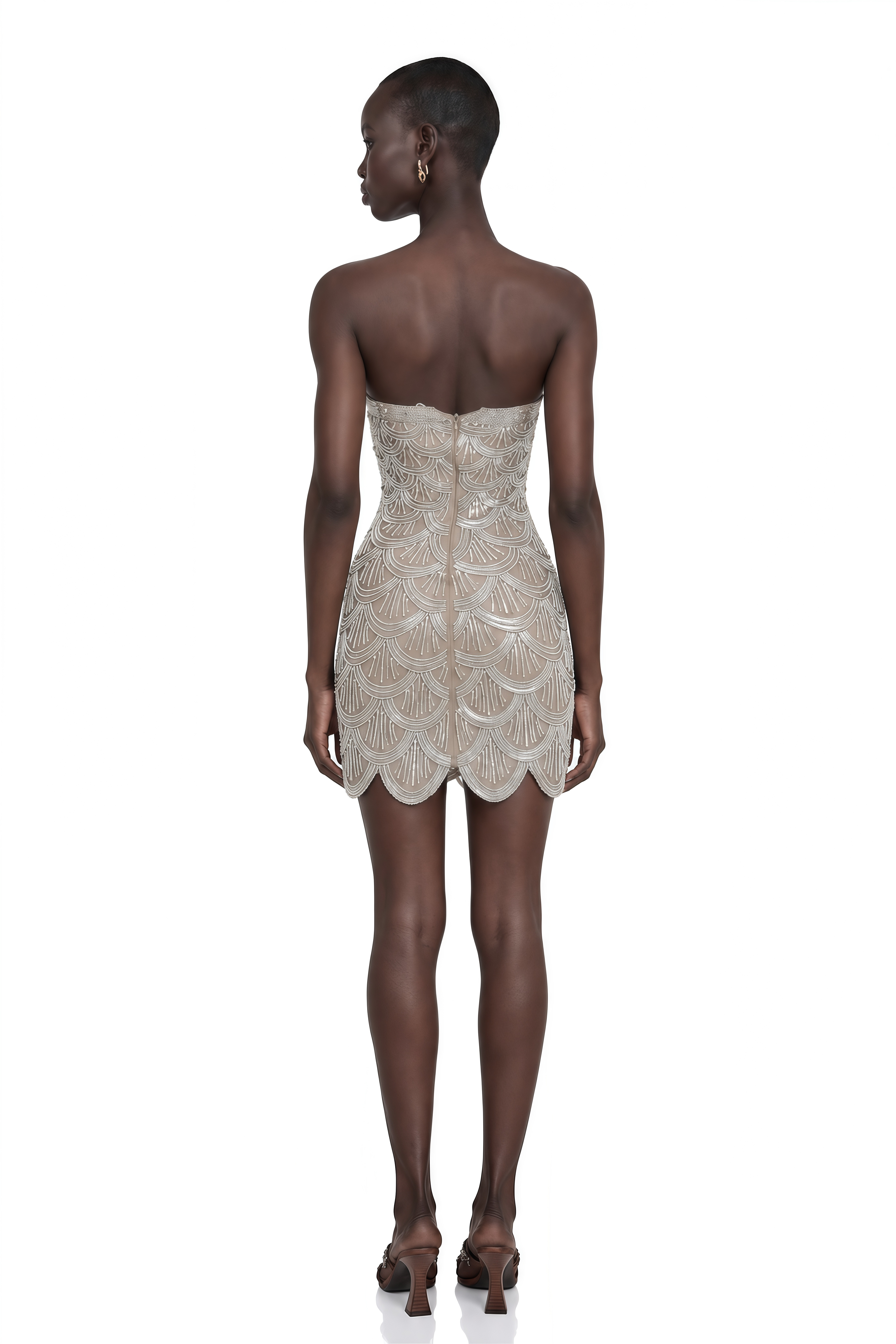 Astrid Brown Embellished Mini Dress