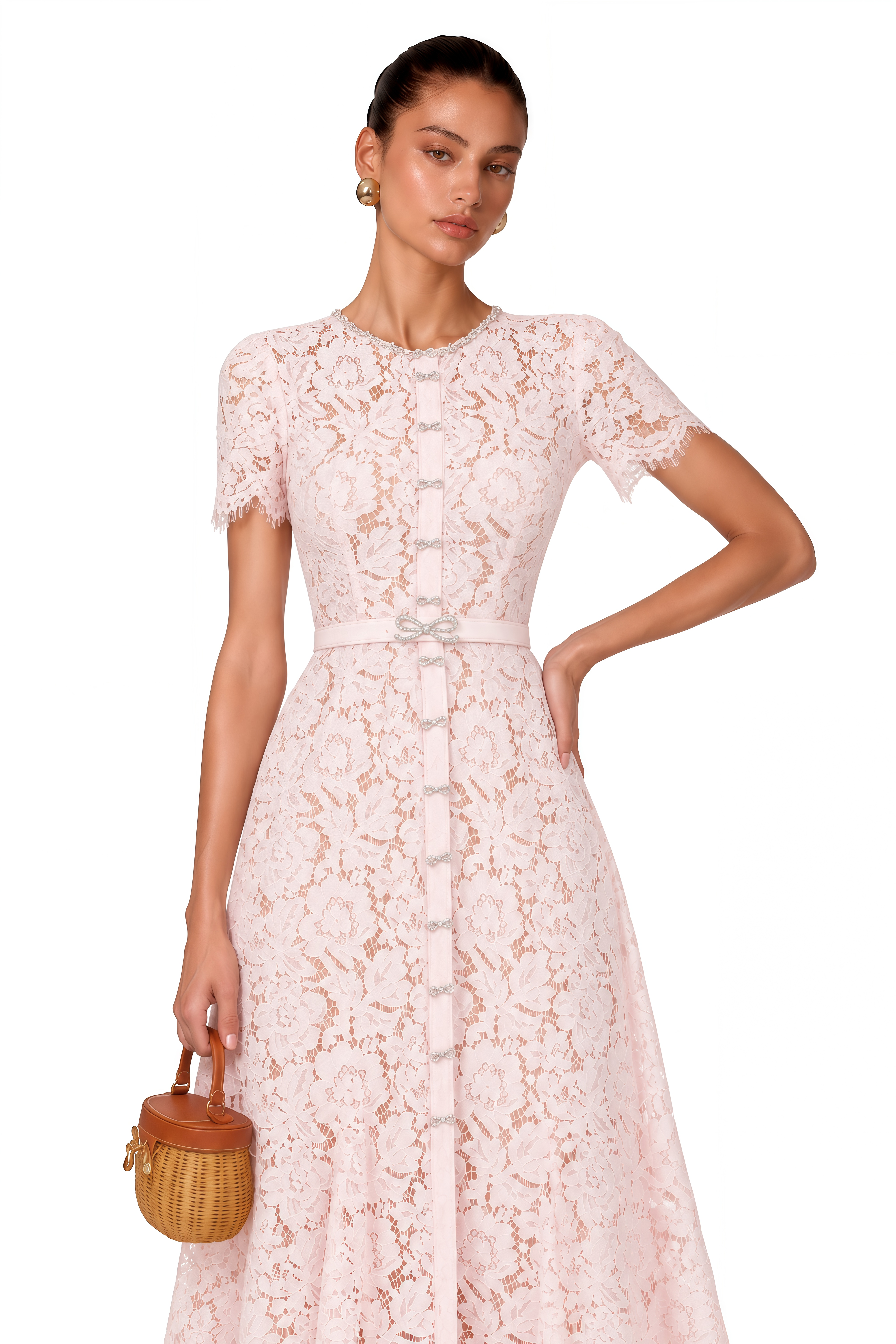 Sabine Pink Floral Lace Mermaid Midi Dress