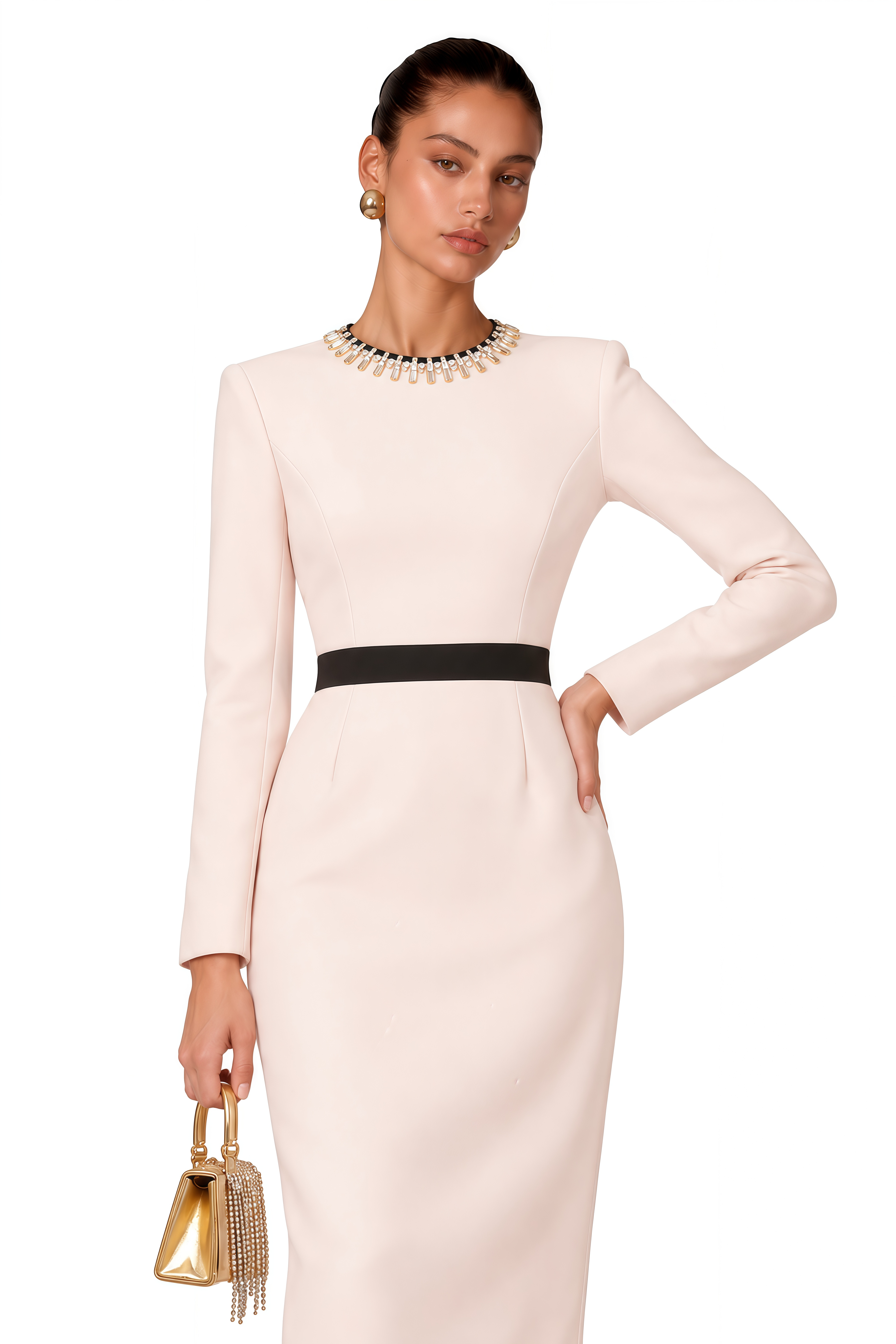 Anaïs Pink Crystal Color-Blocked Midi Dress