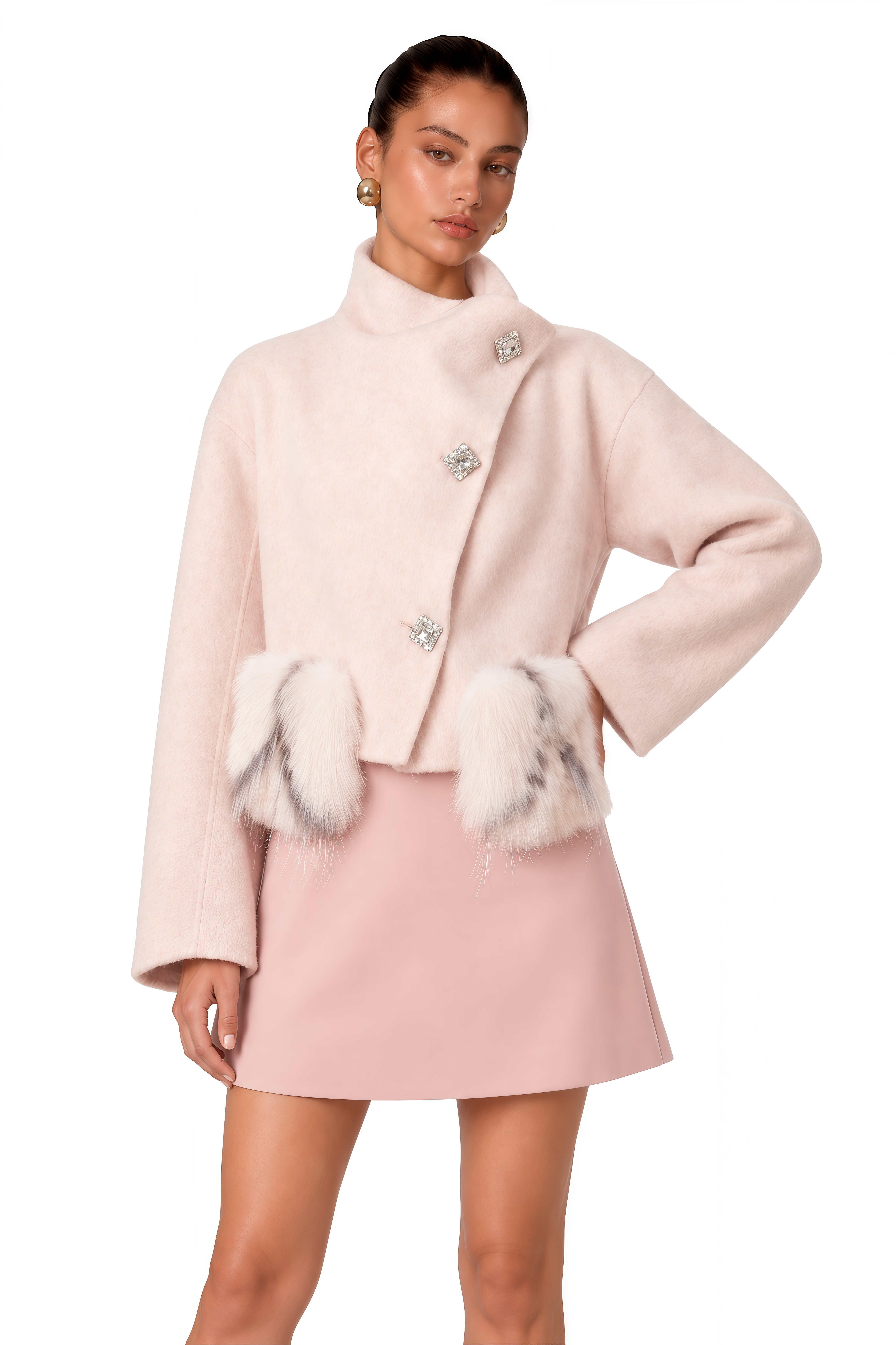 Vienne Pink Diagonal-Placket Short Coat