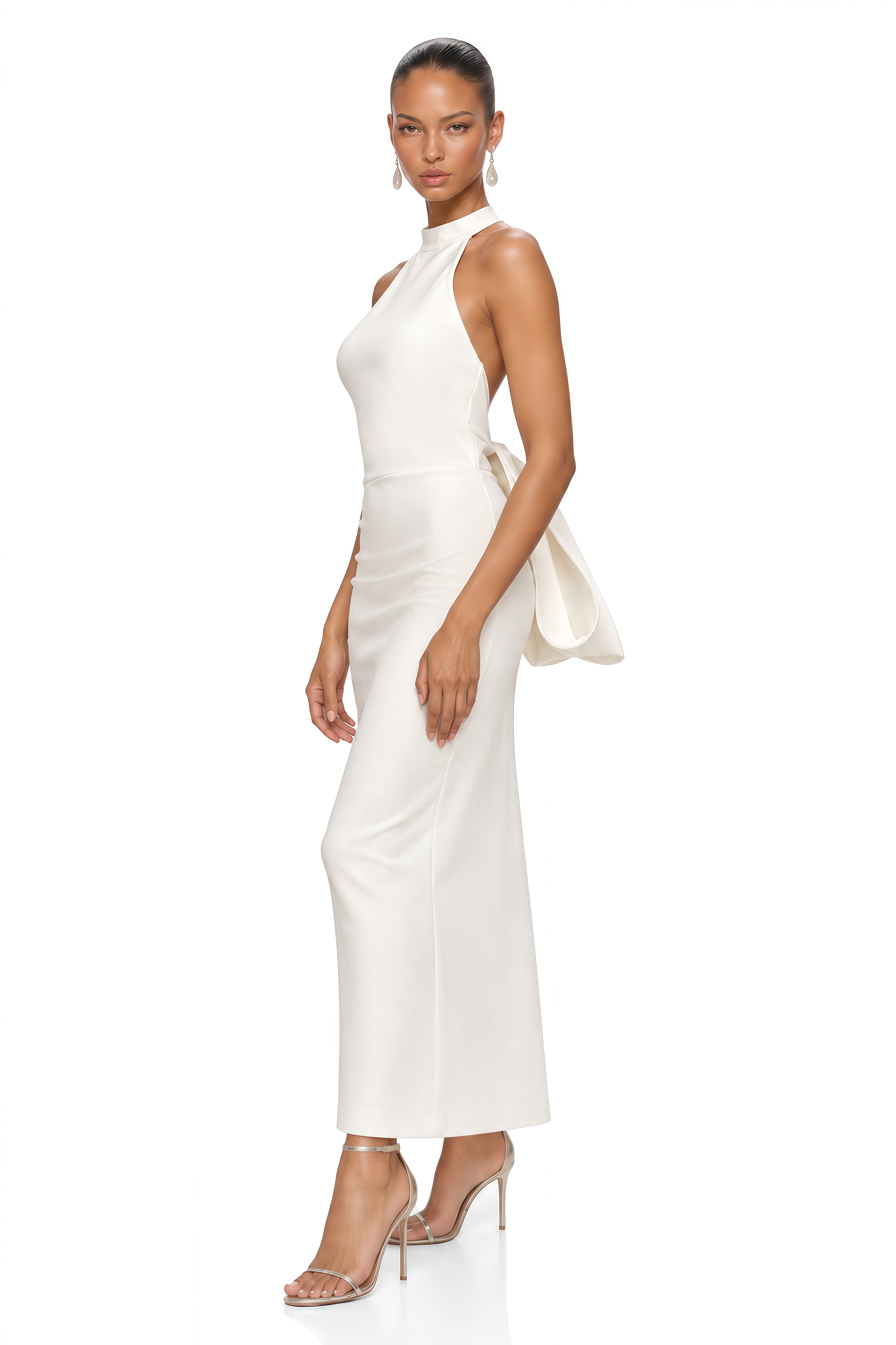 Capucine White Oversize-Bow Bandage Dress
