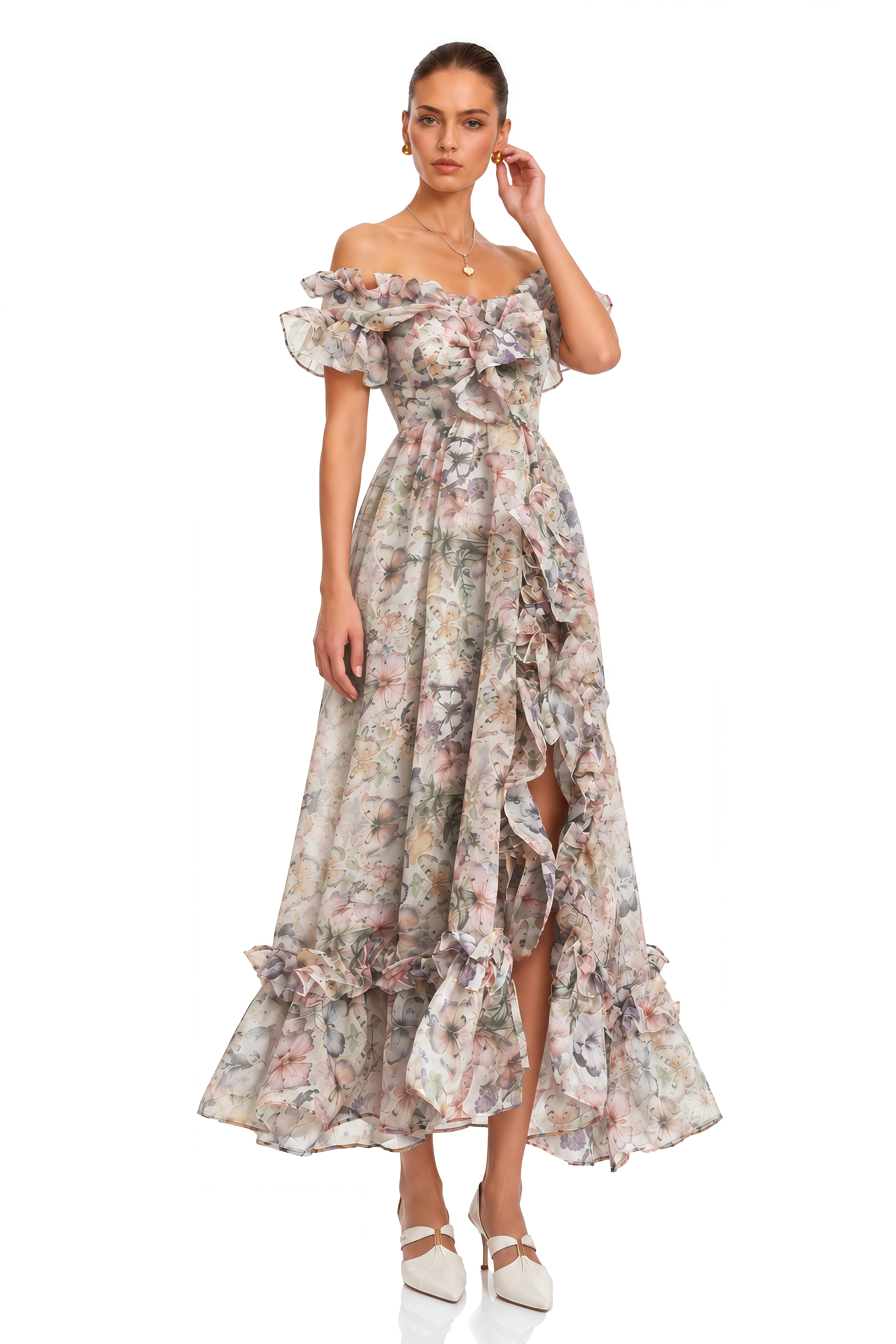 Margaux Off-Shoulder Ruffled Midi Dress