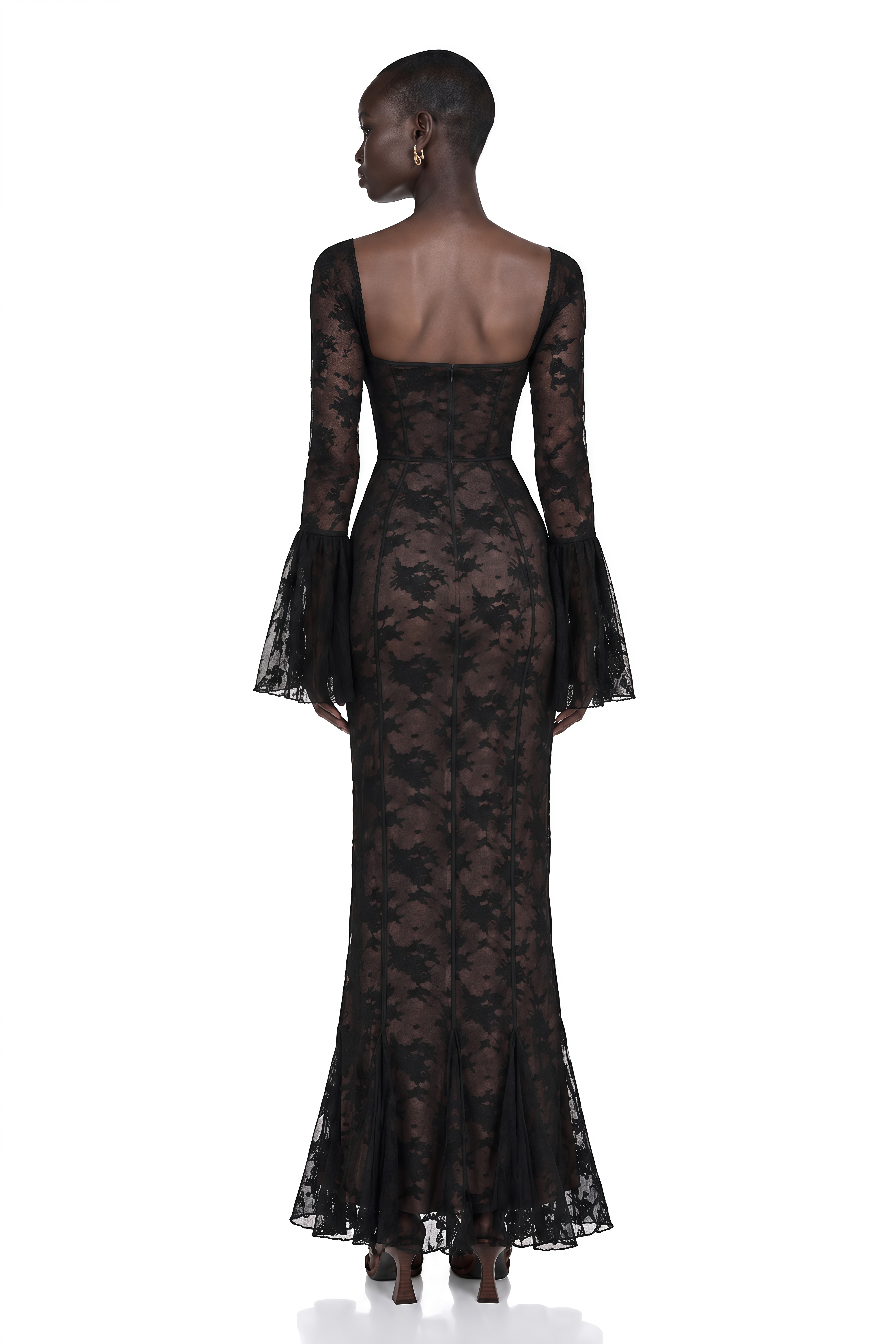 Marlene Black Flared Lace Maxi Dress