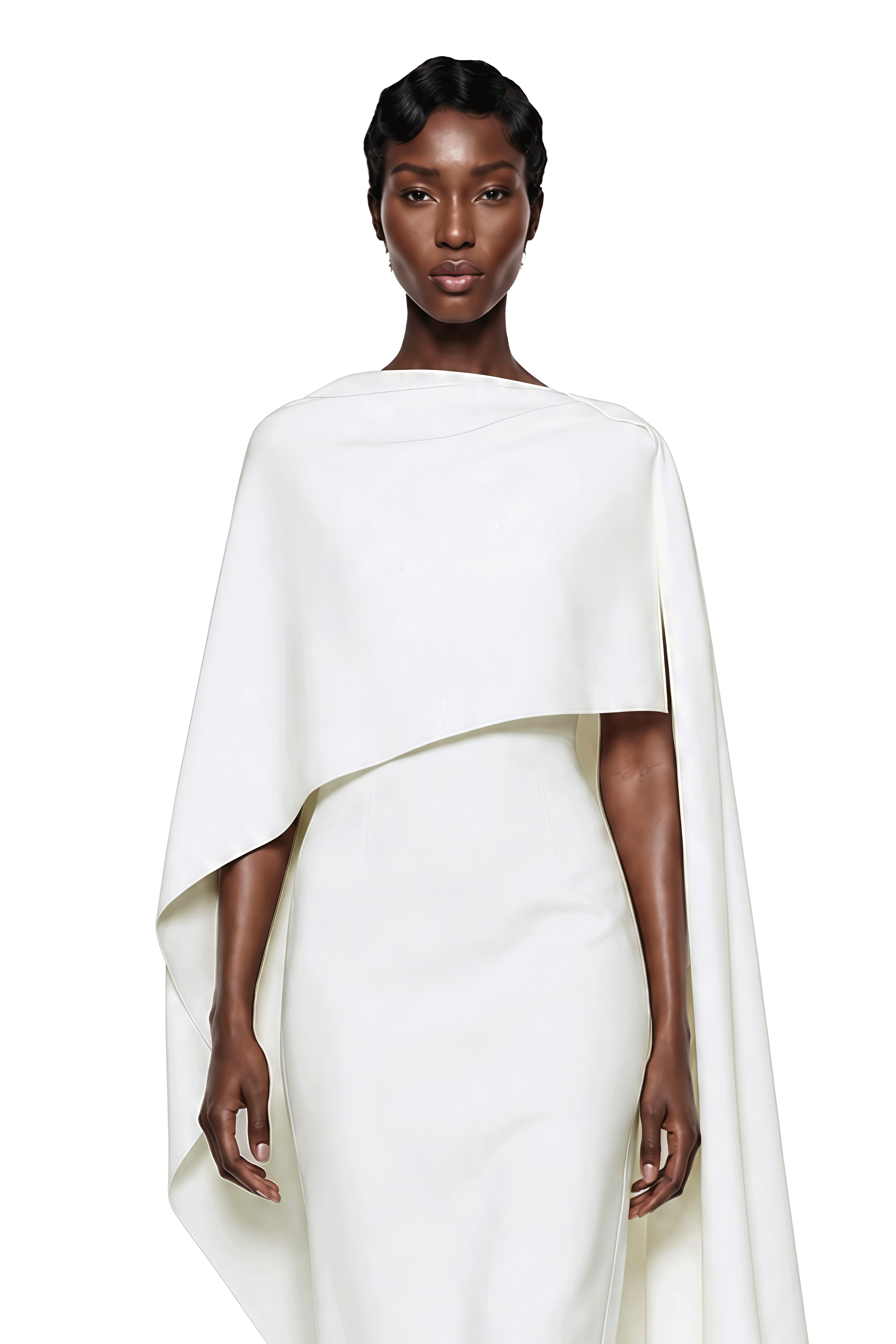 Ecem White Backless Maxi Dress with Cape