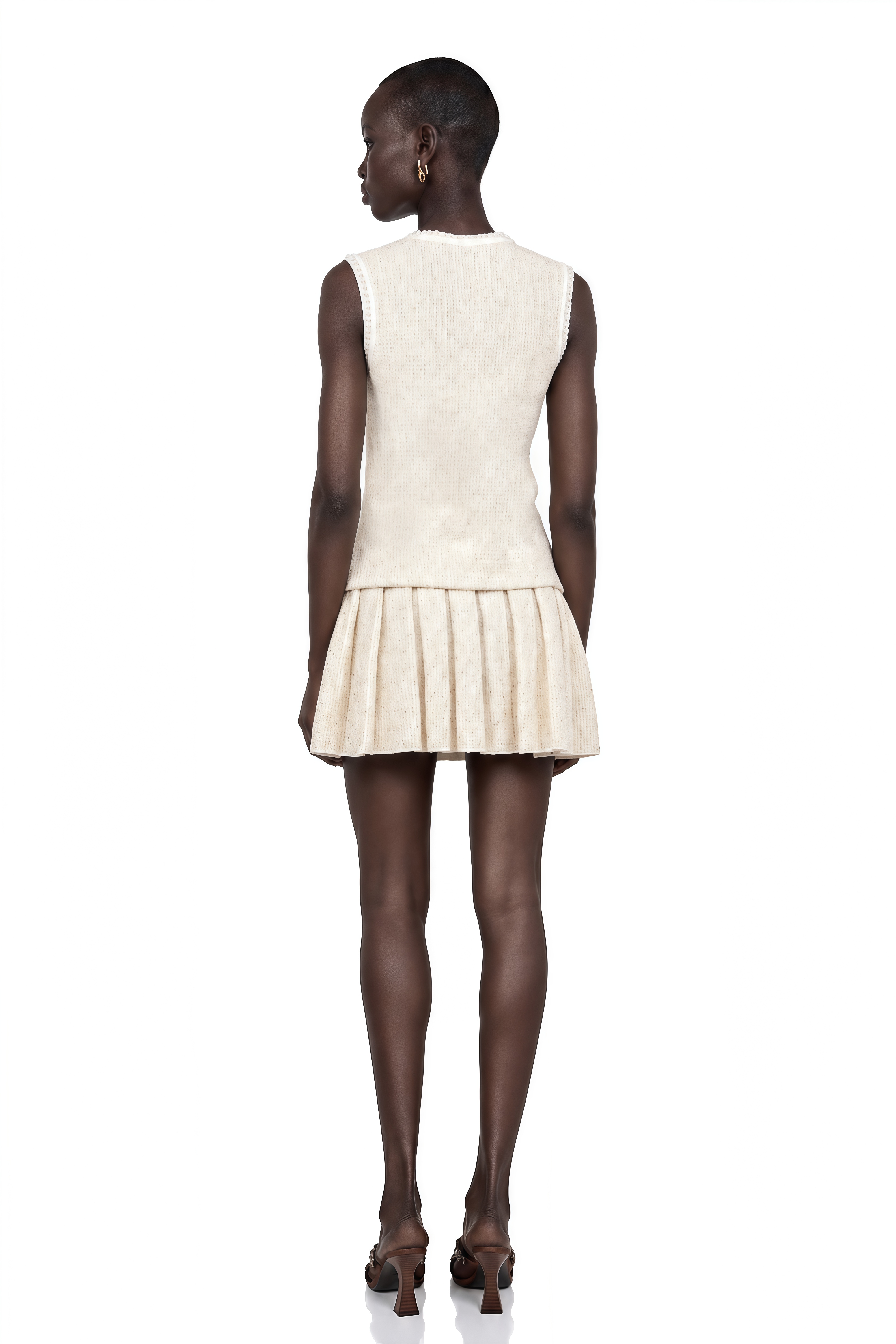 Hélène beige sequined knit vest top & skirt matching set