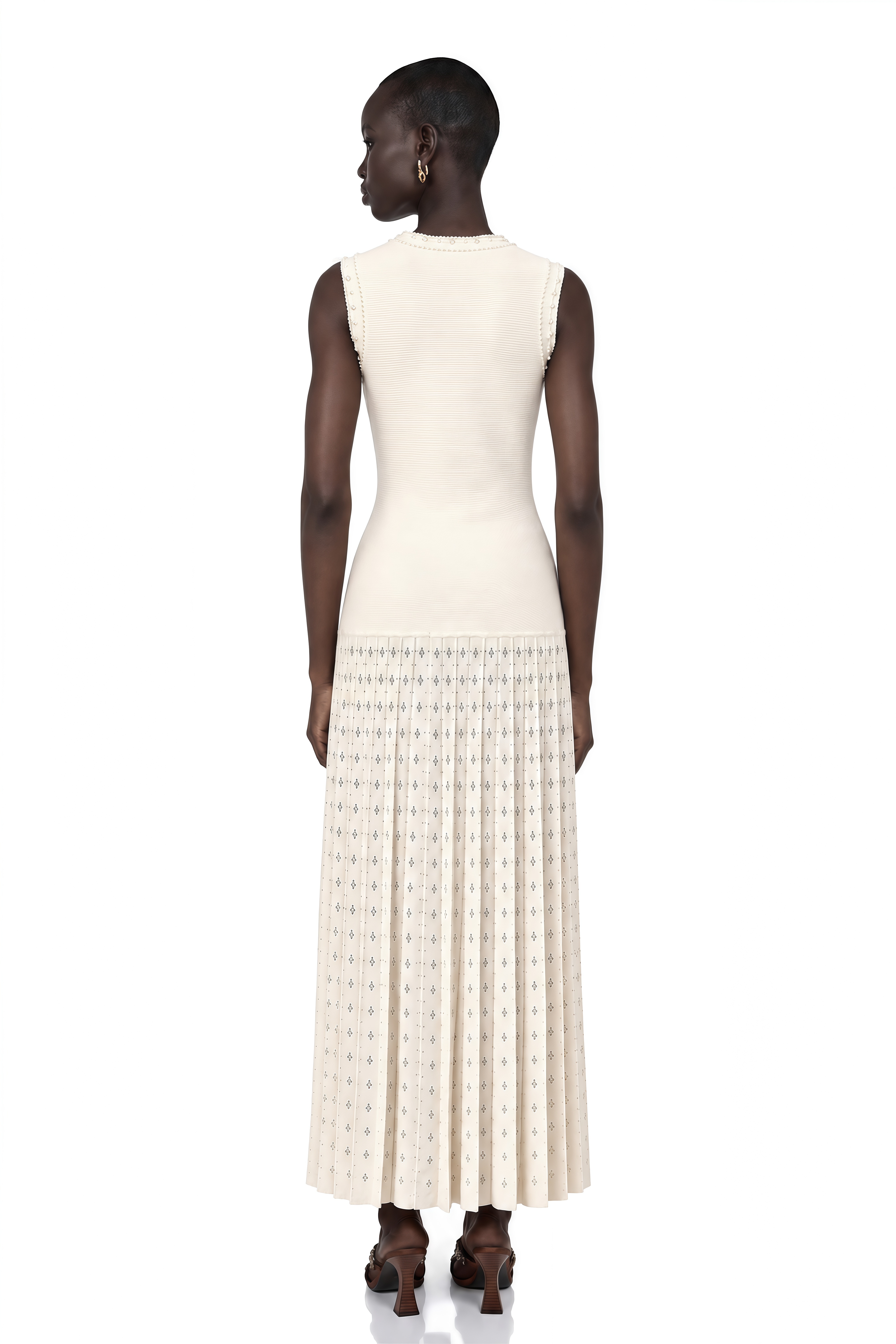 Donatienne White Faux-Pearl Knitted Maxi Dress