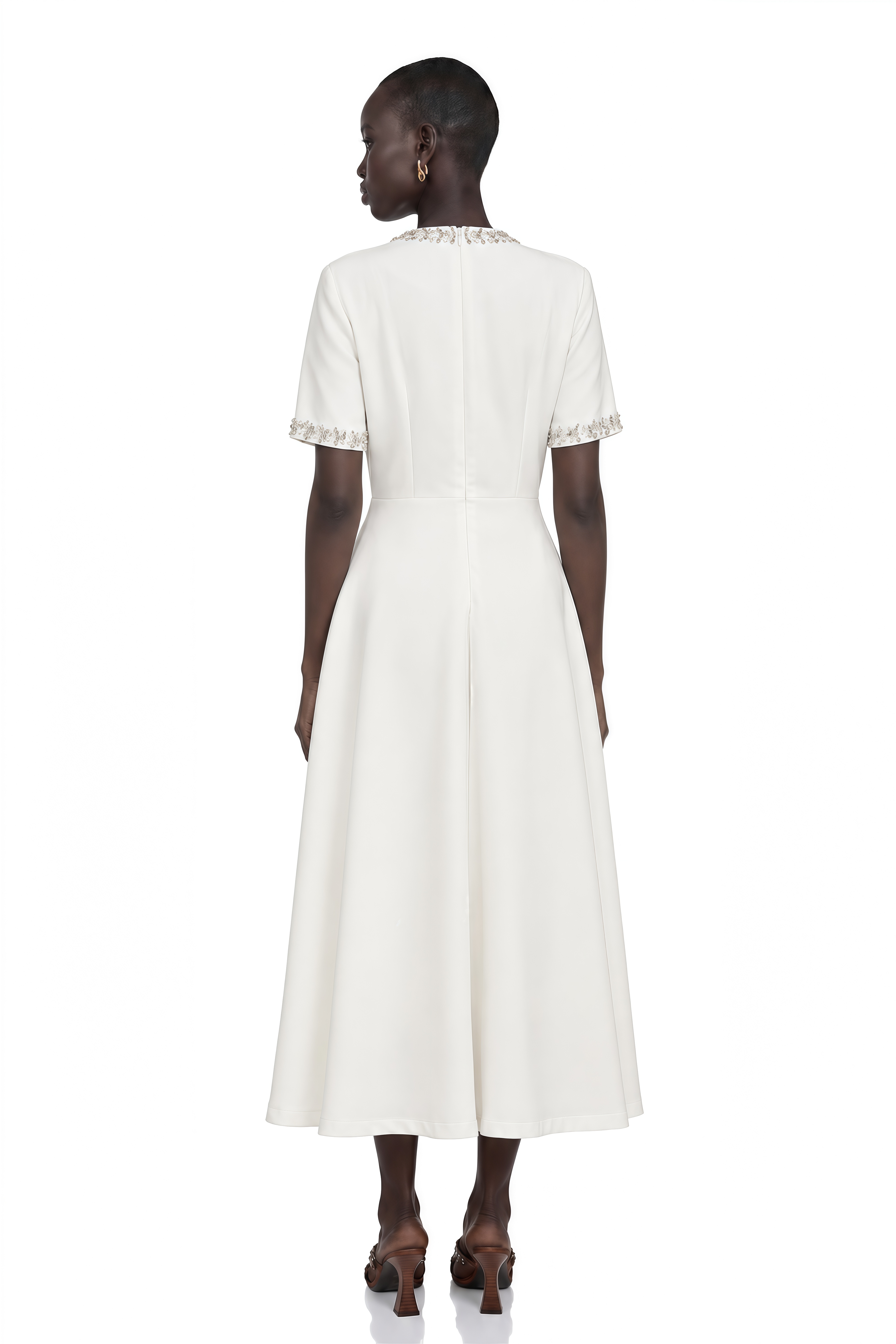 Cassiopeia Crystal-Accented Bow Midi Dress in White