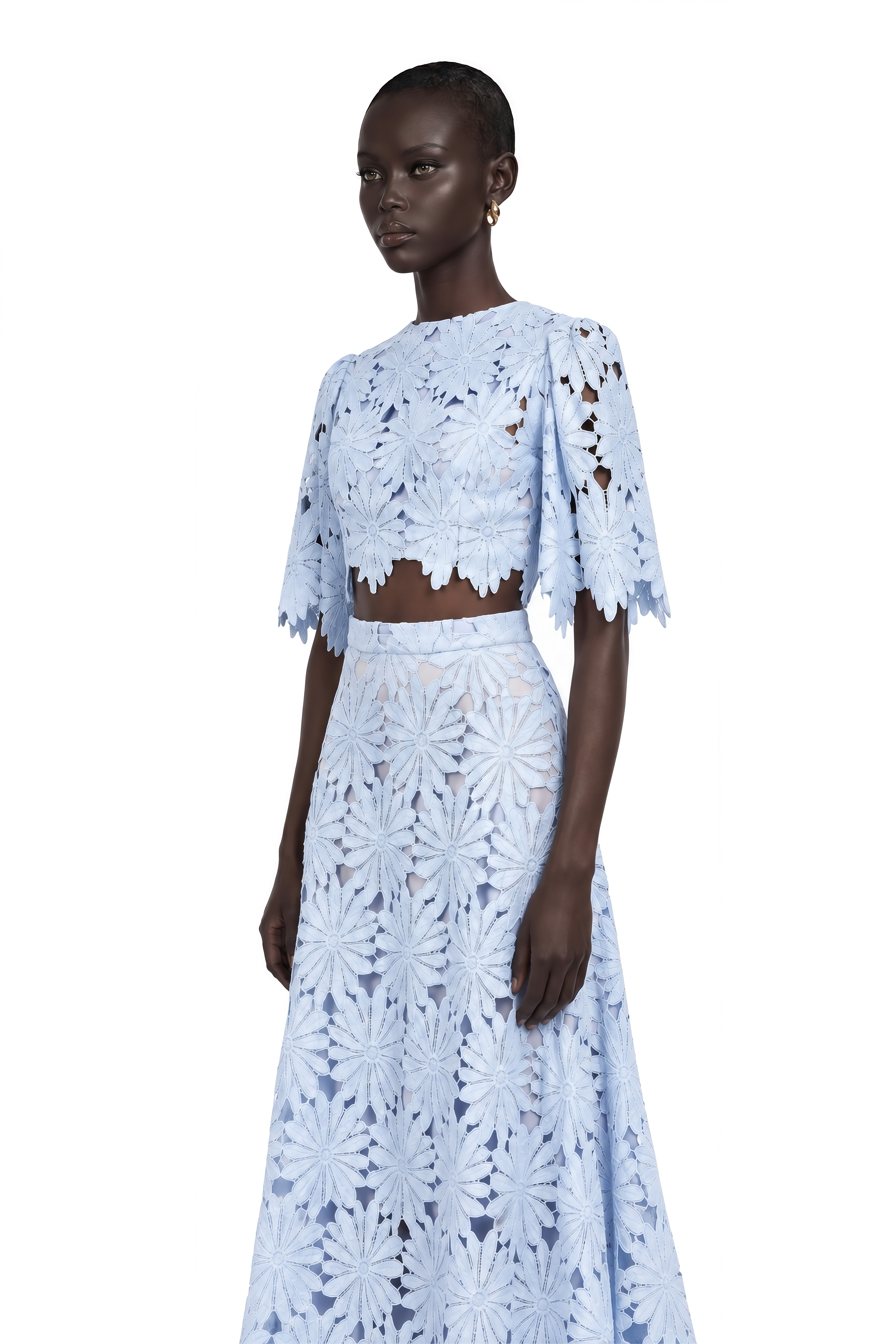 blue dress with white lace top Audrey Guipure & Skirt Matching Set – Miss Rosier Maxi dress