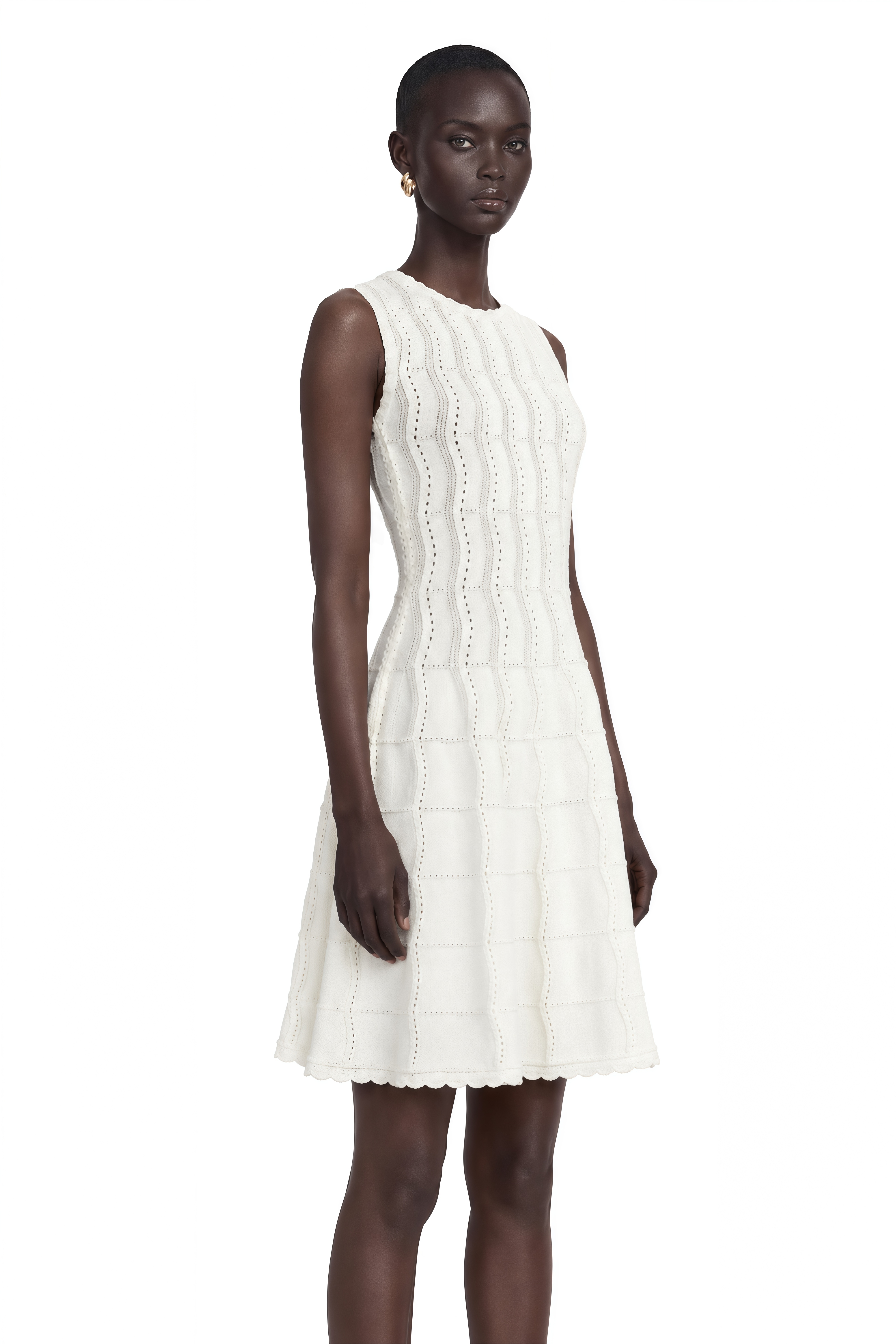 Esmée White Ruffled Sleeveless Knit Mini Dress