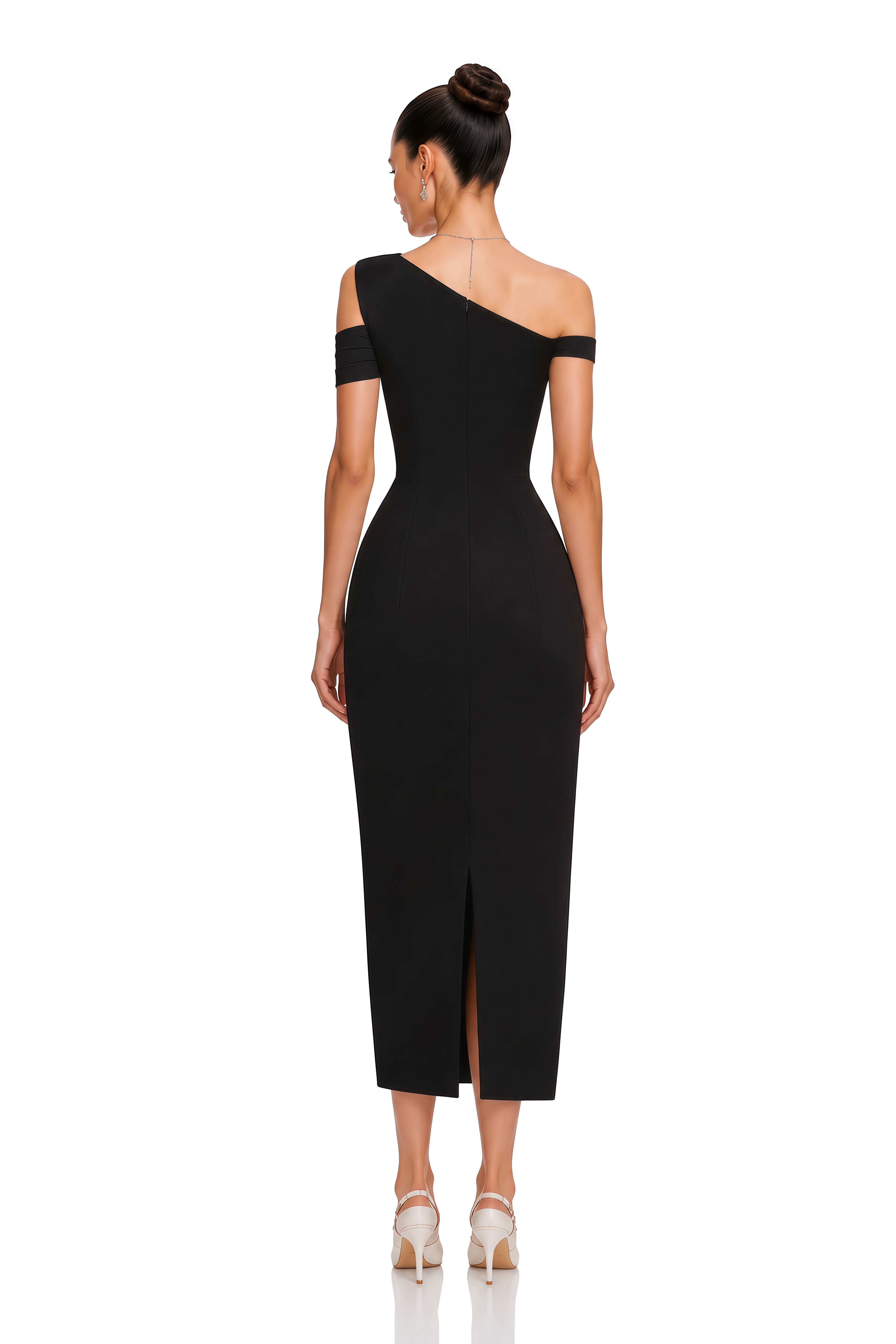 Amarante Black One Shoulder Asymmetrical Midi Dress