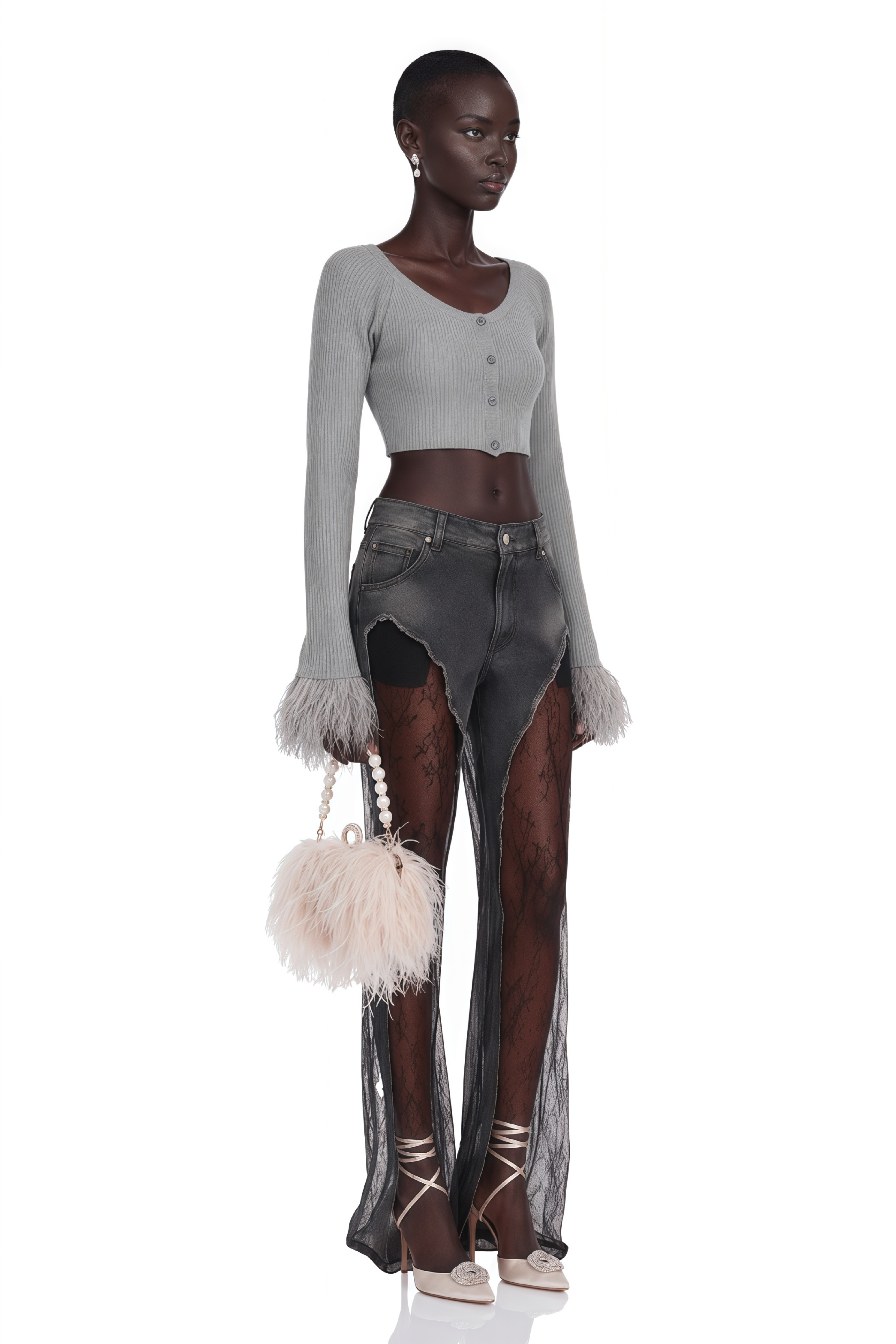 Black cutout trousers with sheer panels