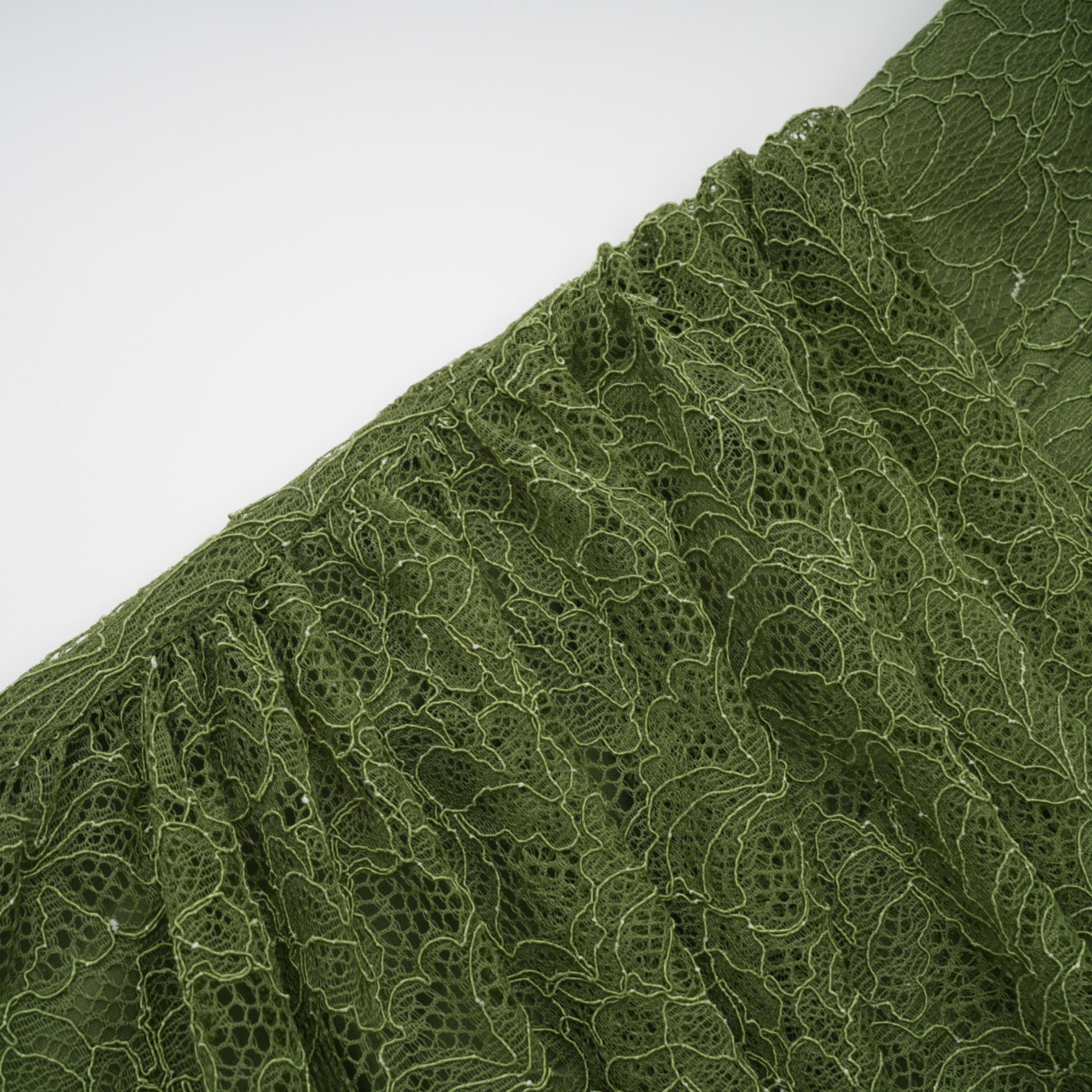 Sage green strapless maxi dress featuring a beaded neckline and draped corset bodice