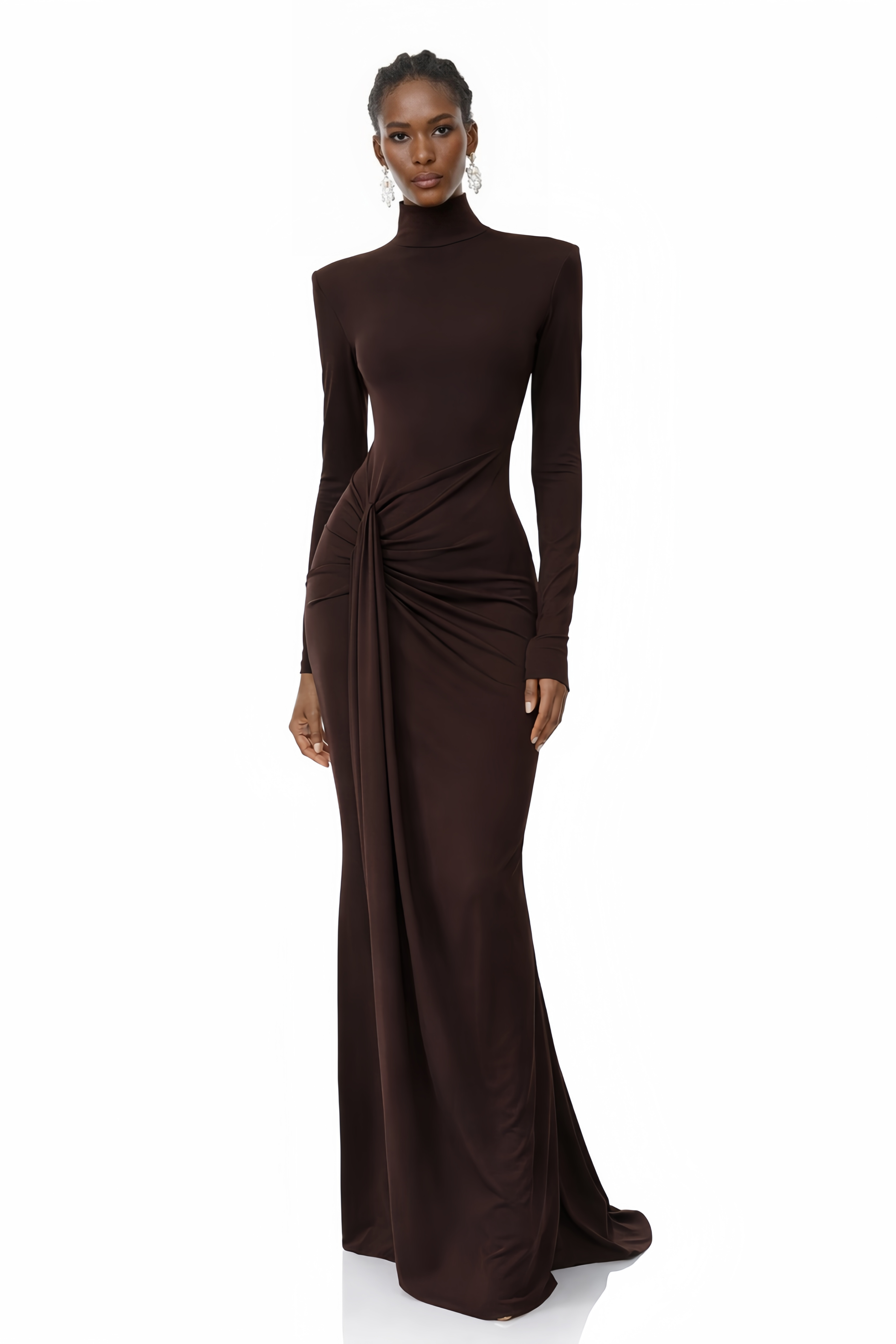 Turtleneck Long-sleeve Slit Maxi Dress