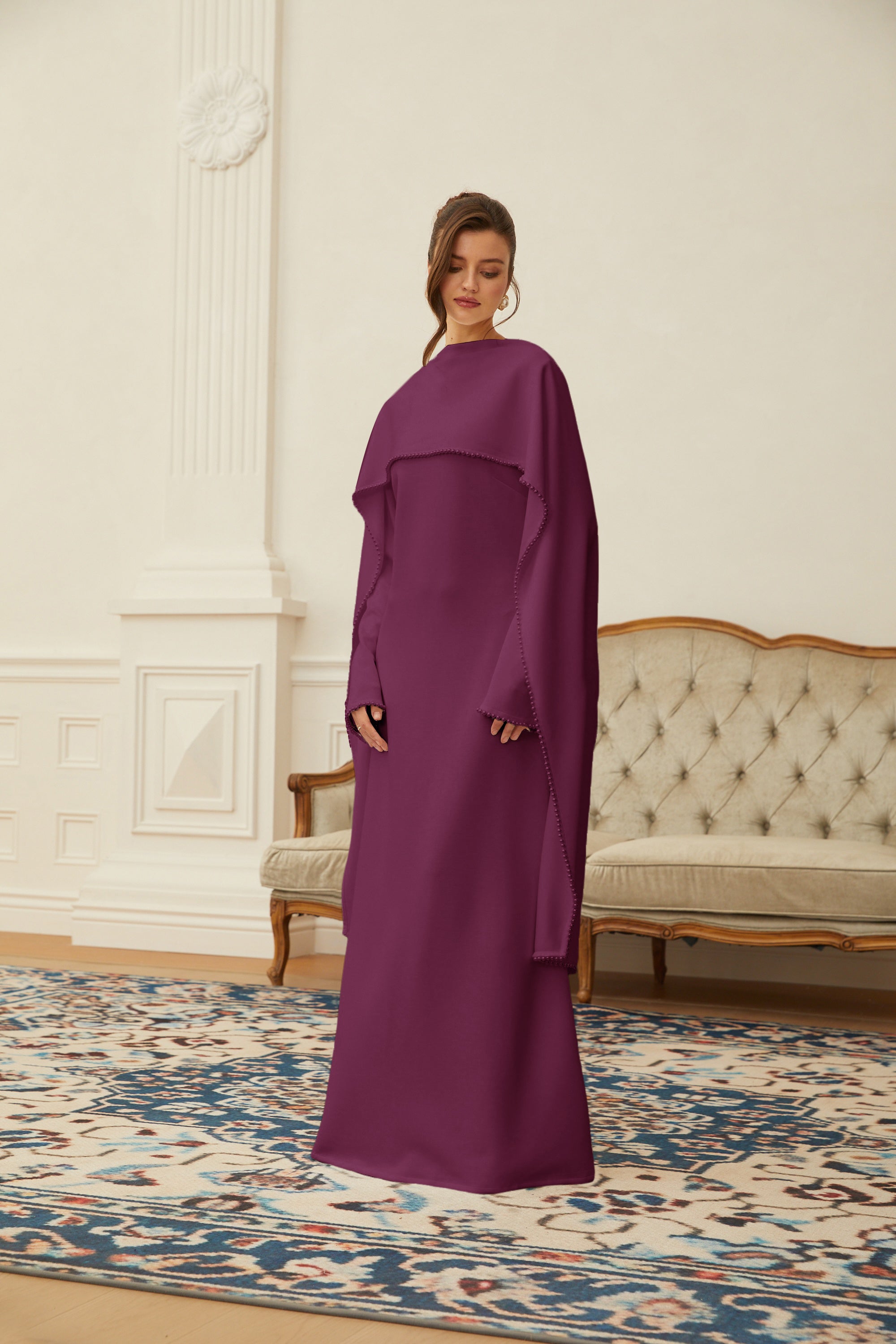 Pearl Trim Shawl Detail Maxi Dress