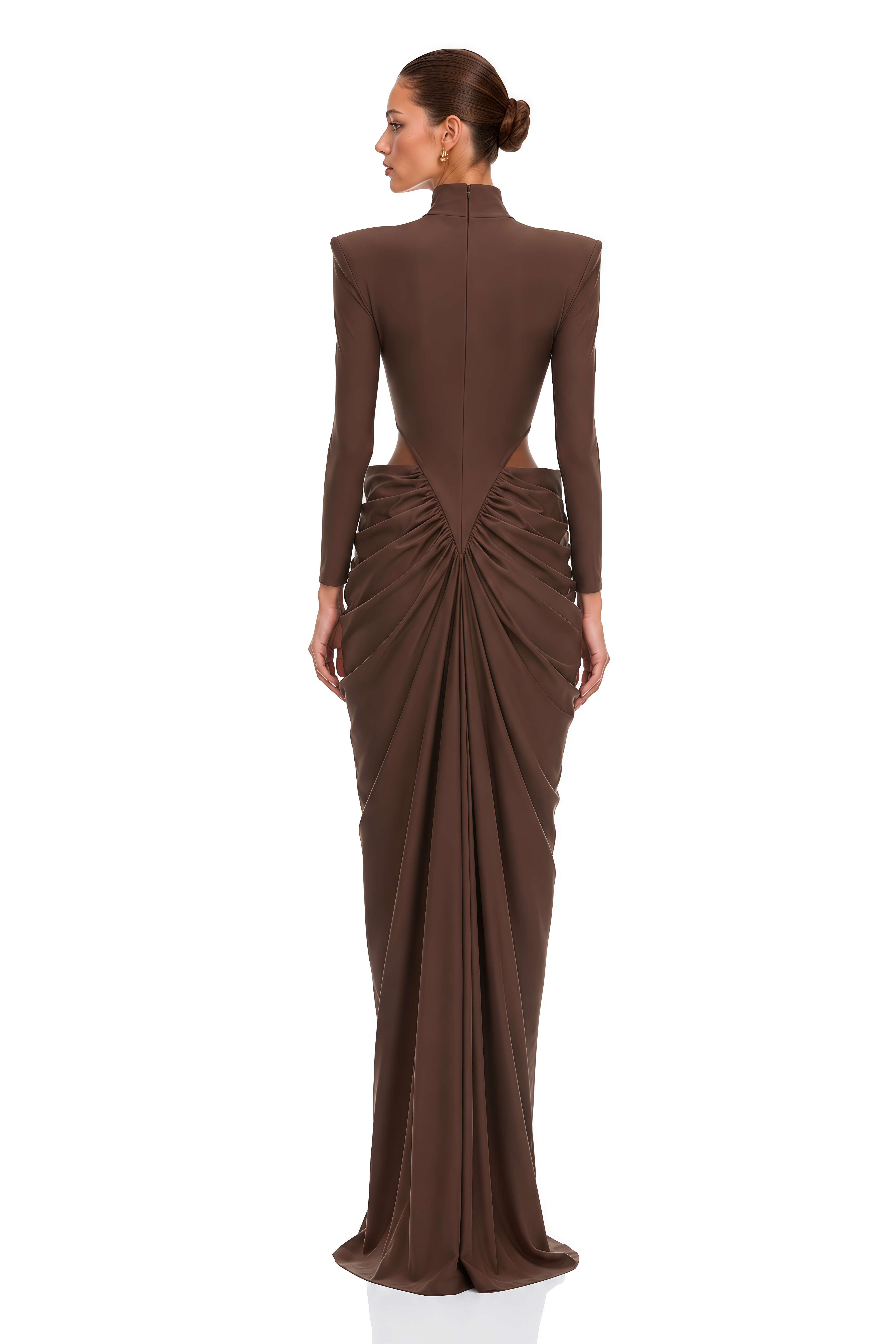 Arlene Brown Cut Out Ruched Maxi Dress