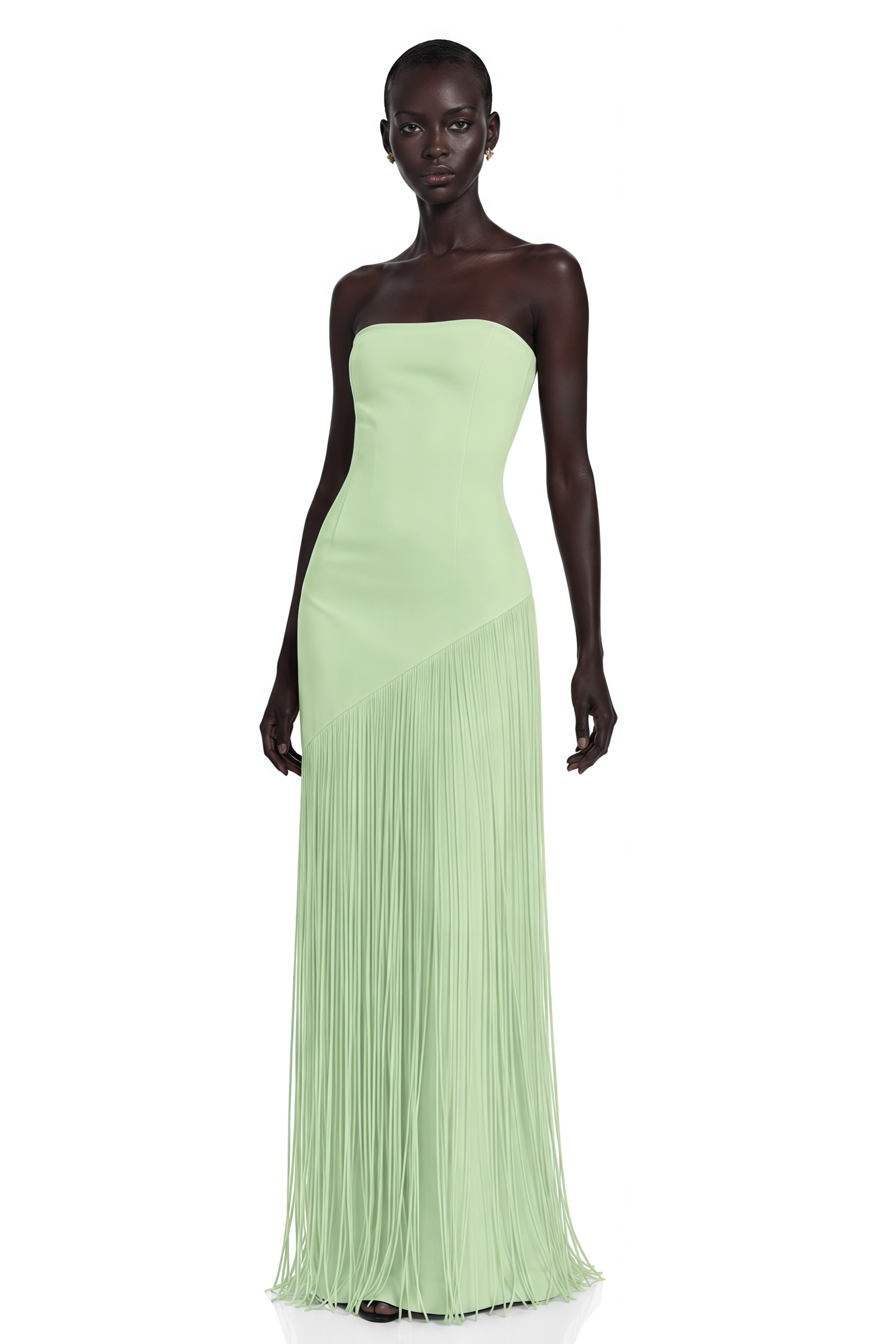 Cayetana Emerald Green Fringe Maxi Dress with Cape Effect
