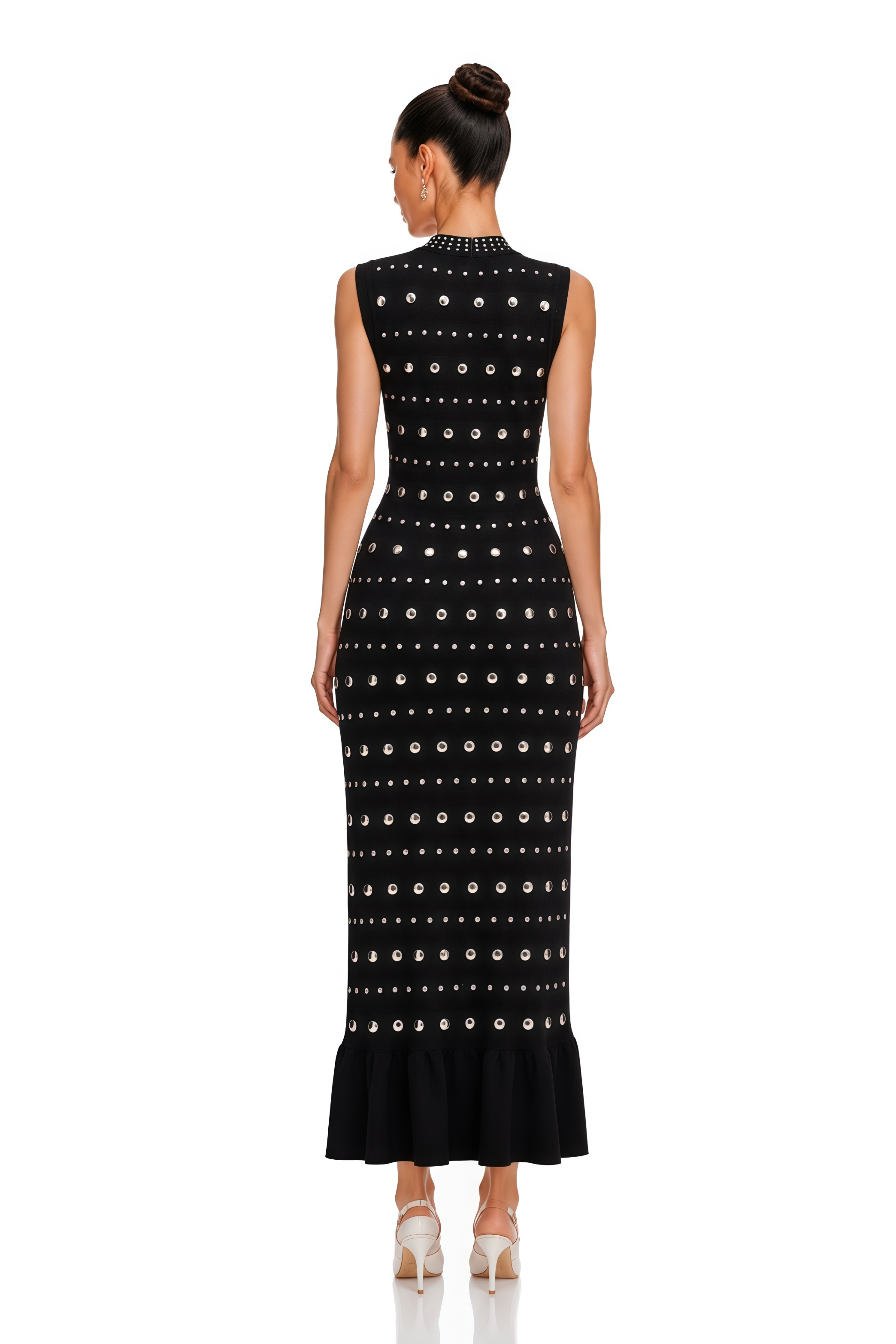 Chloé Studded Crochet-Knit Maxi Dress in Black