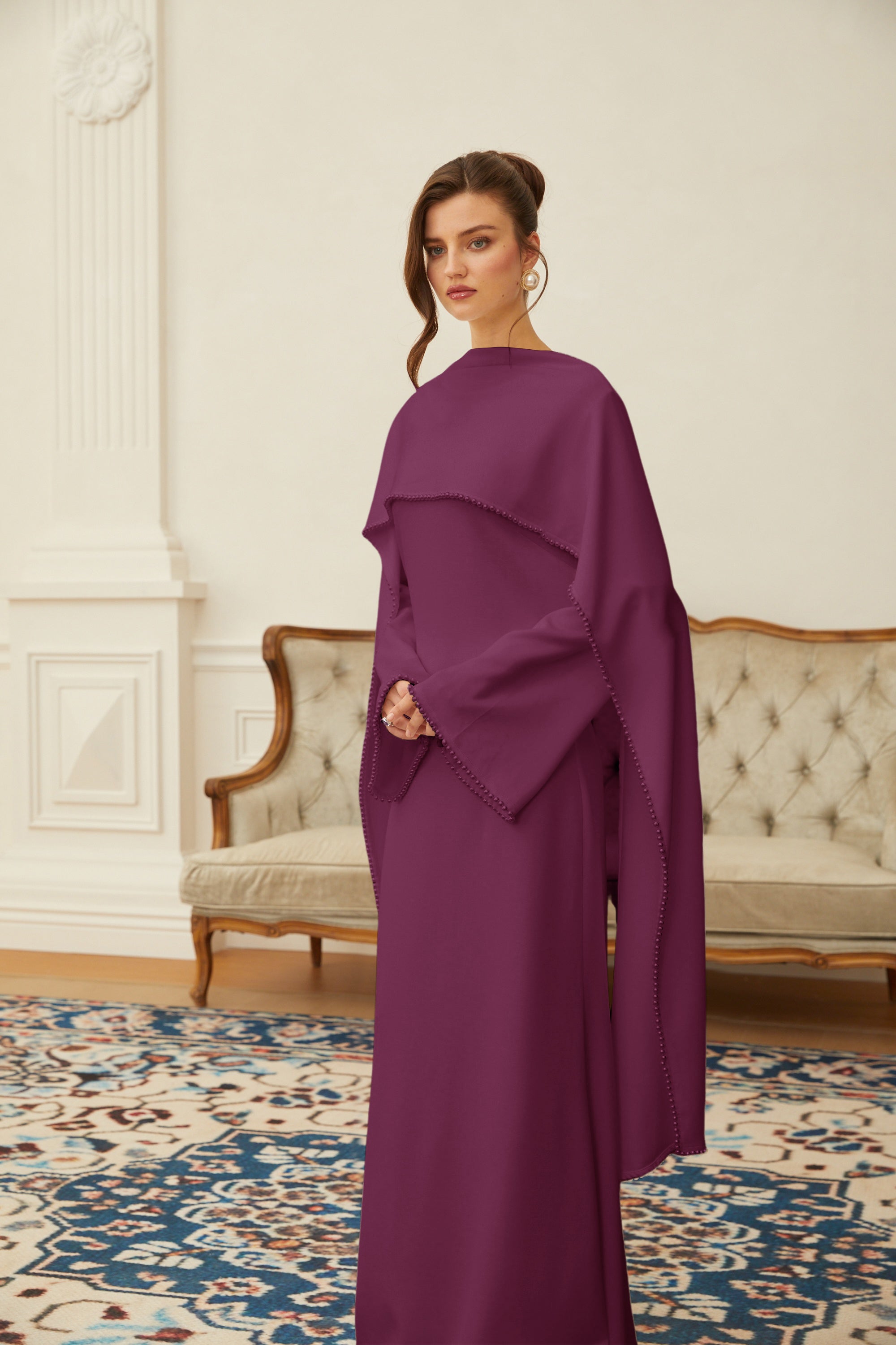 Pearl Trim Shawl Detail Maxi Dress