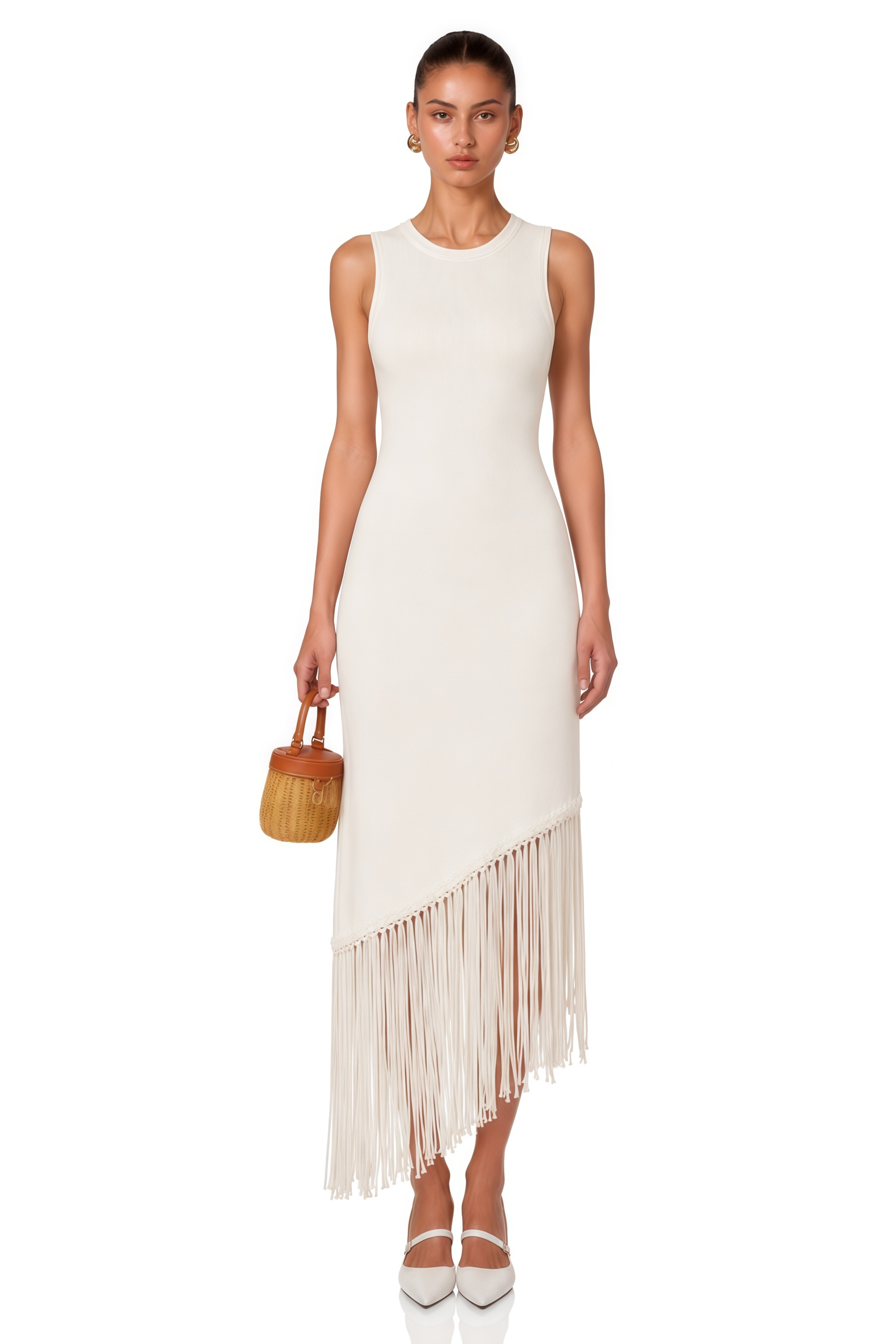 Mélisande white fringed-detail knit maxi dress