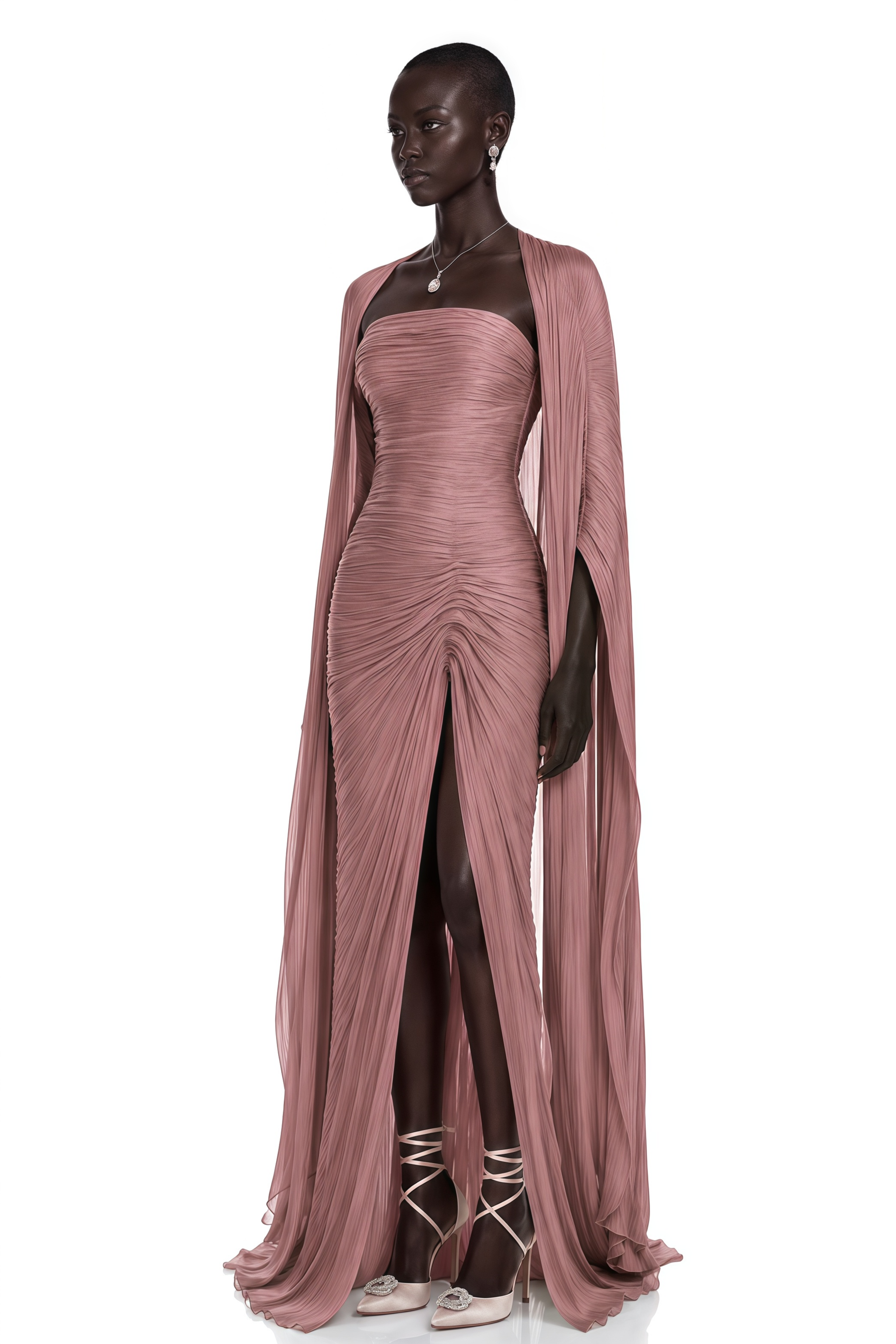 Shifra Pink Asymmetrical Cape Maxi Dress
