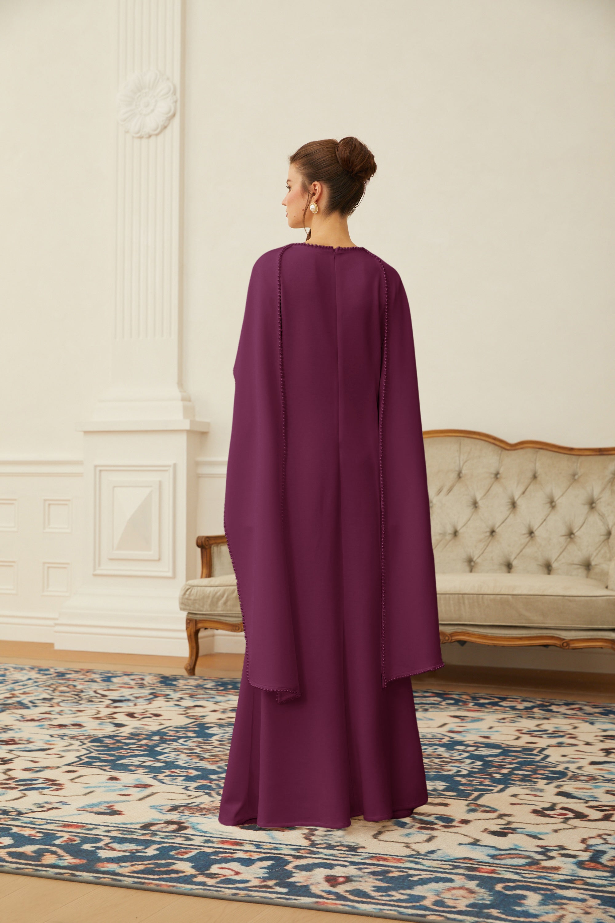 Pearl Trim Shawl Detail Maxi Dress
