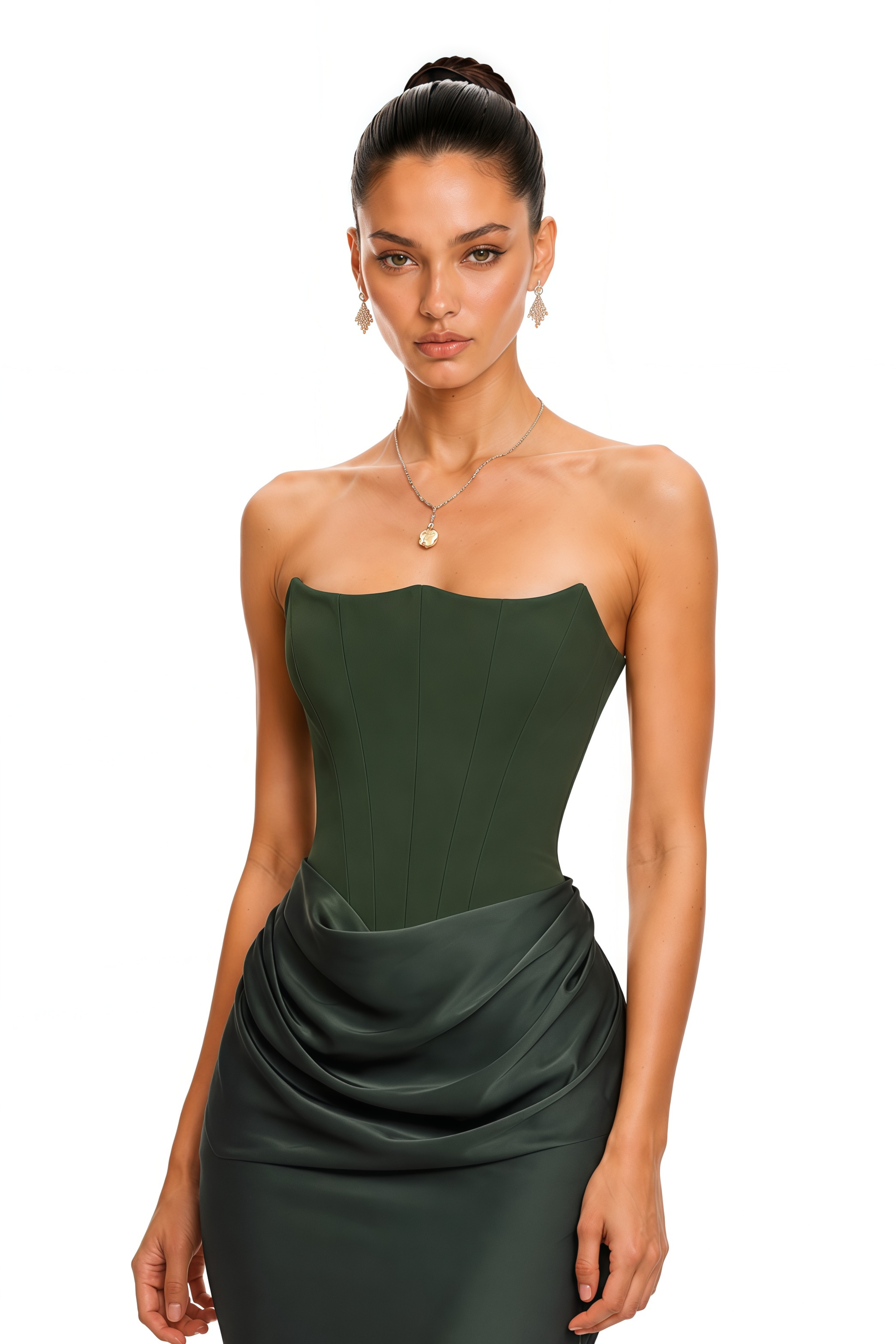 Aurore Olive Off-Shoulder Maxi Dress