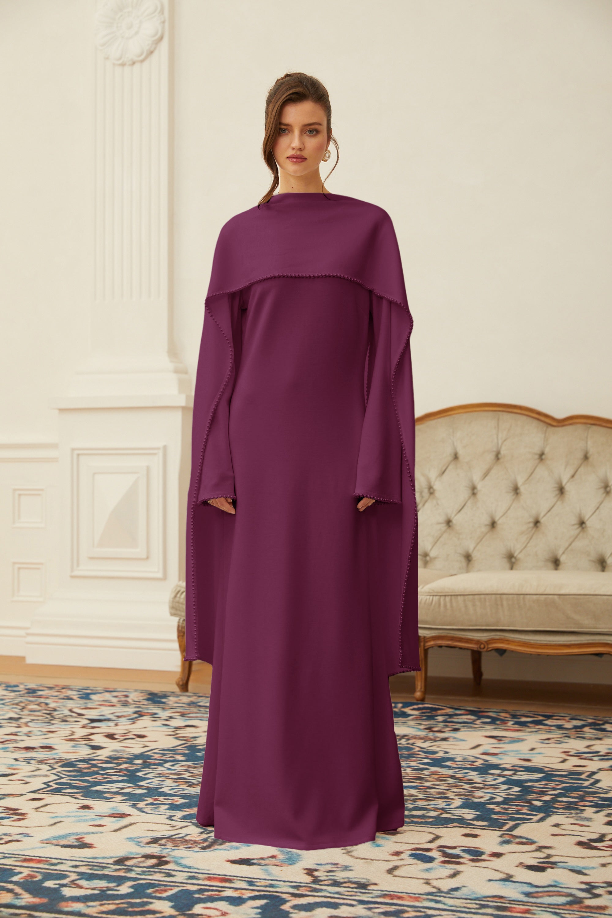 Pearl Trim Shawl Detail Maxi Dress