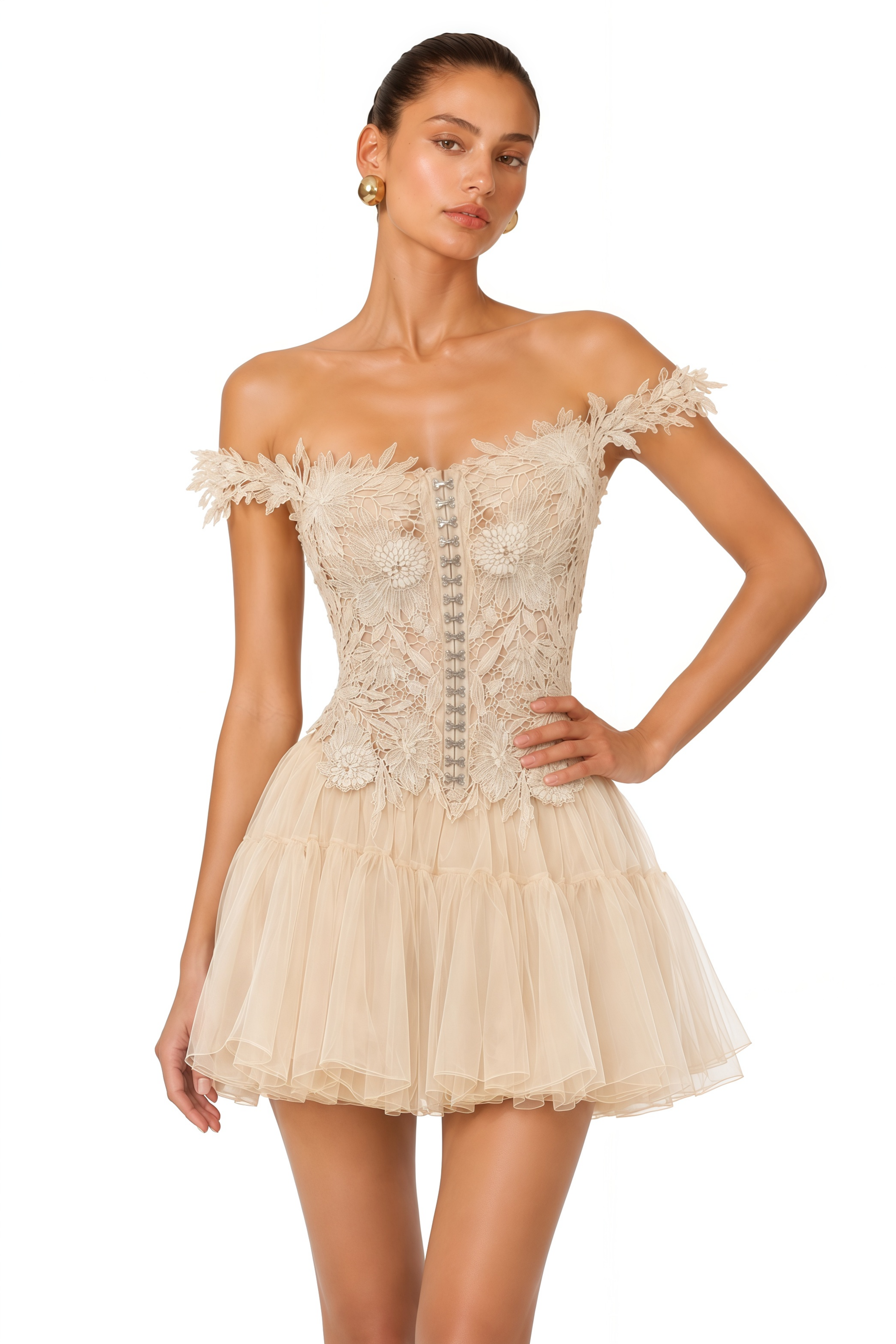 Katie Cream Floral Embroidered Top & Skirt Set
