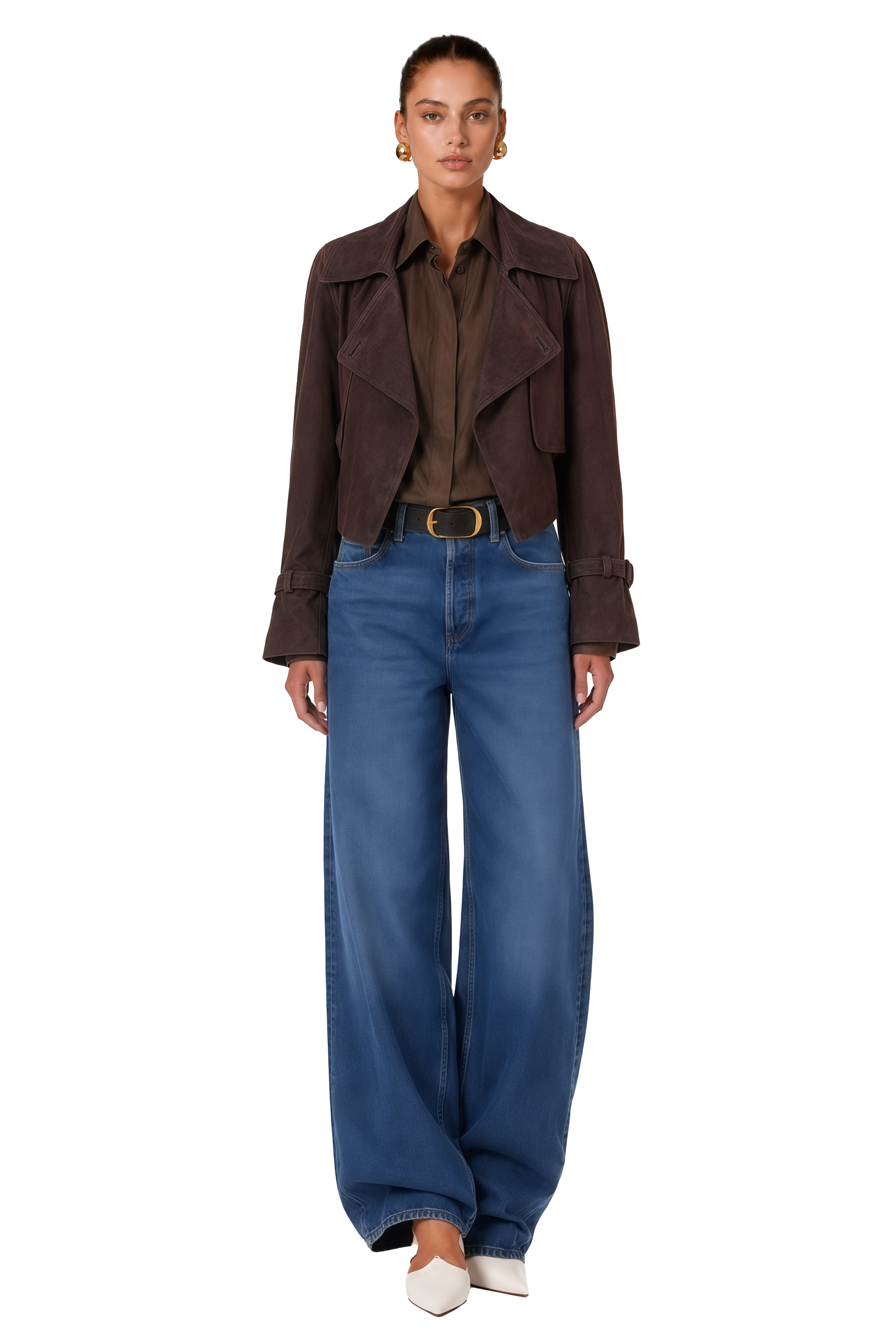 Esperanza Brown Belted Suede Short Biker Jacket