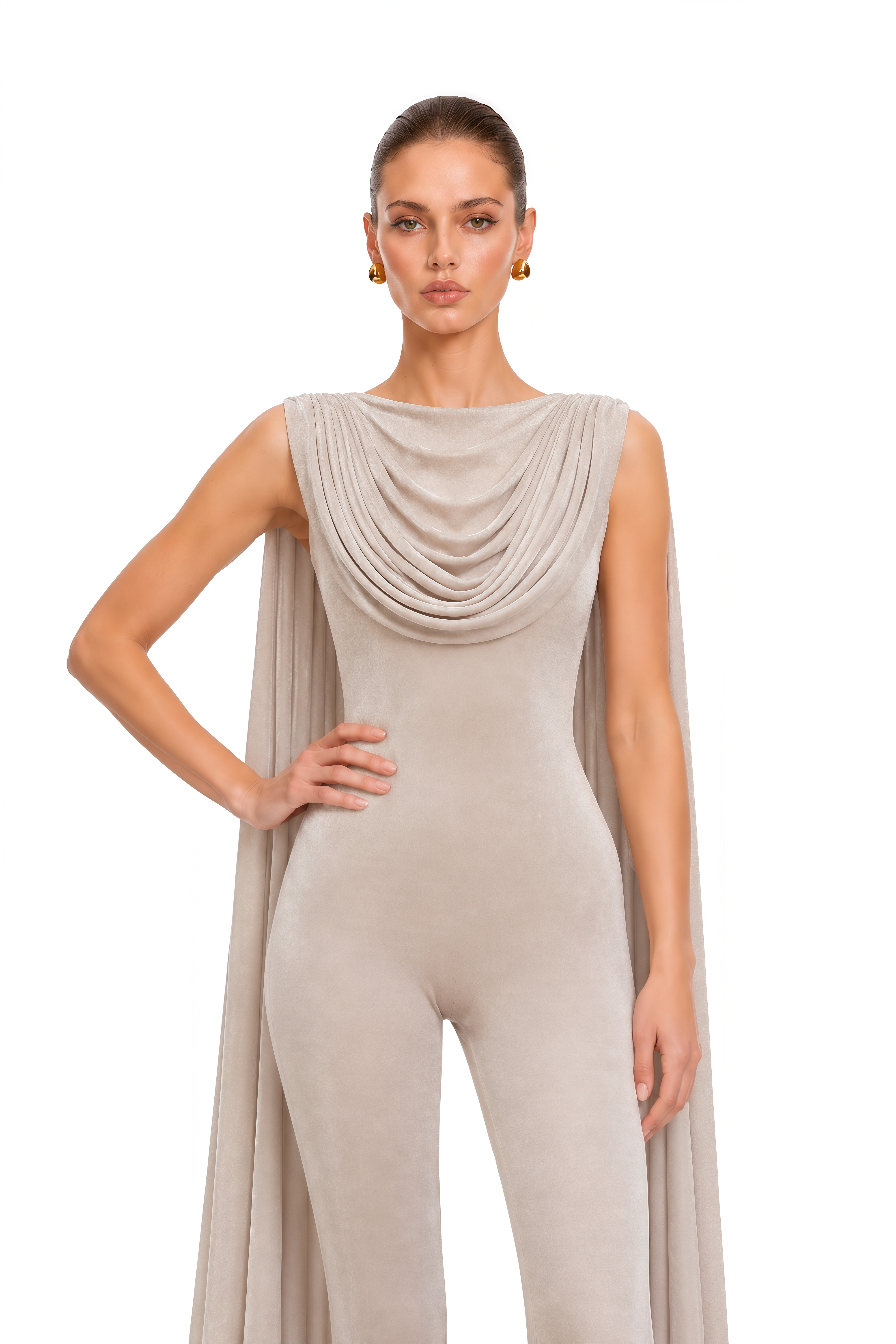 Clarisse Neutral Draped Jumpsuit