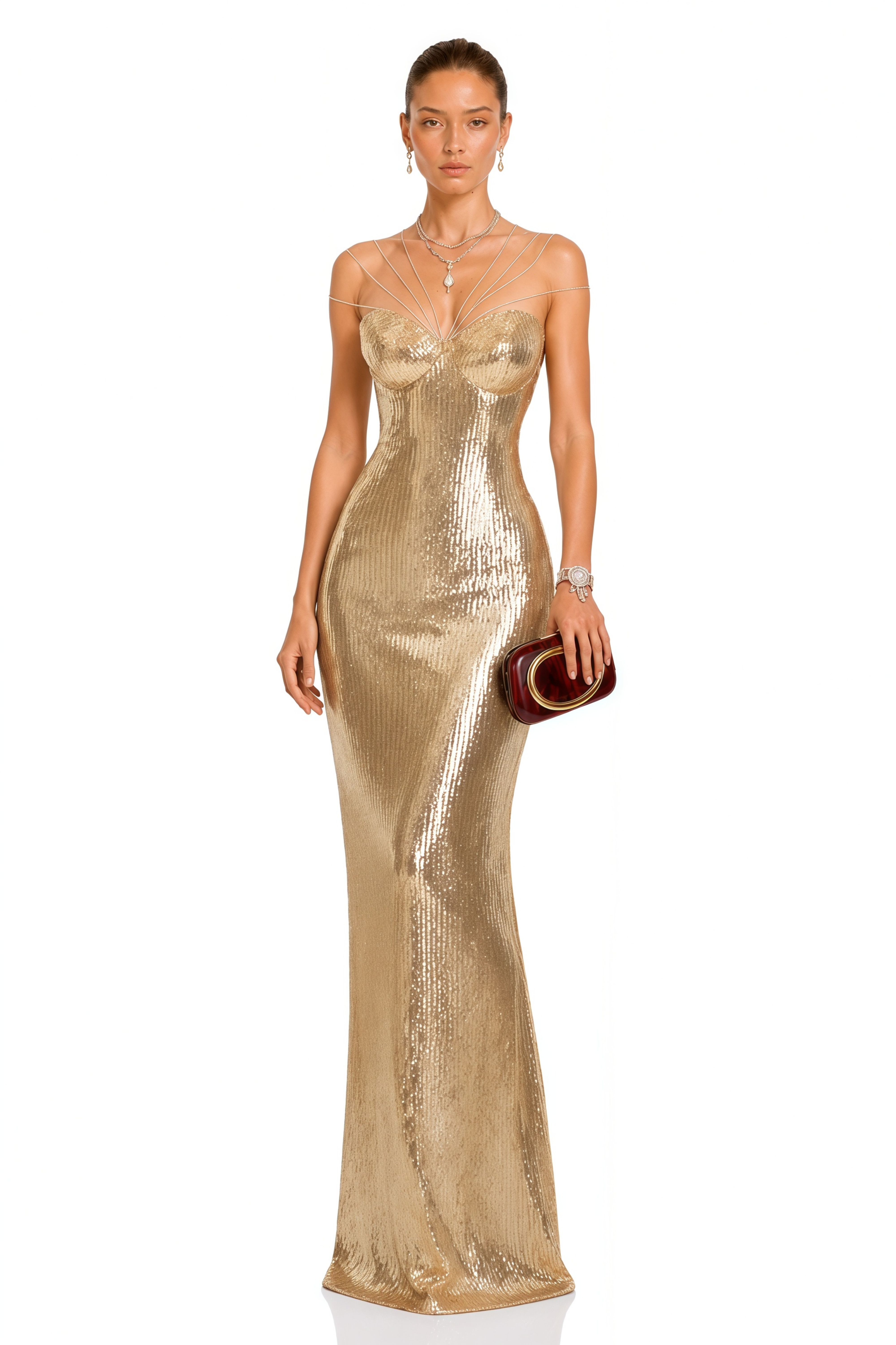 Cressida Gold Sparkly Embellished Maxi Dress